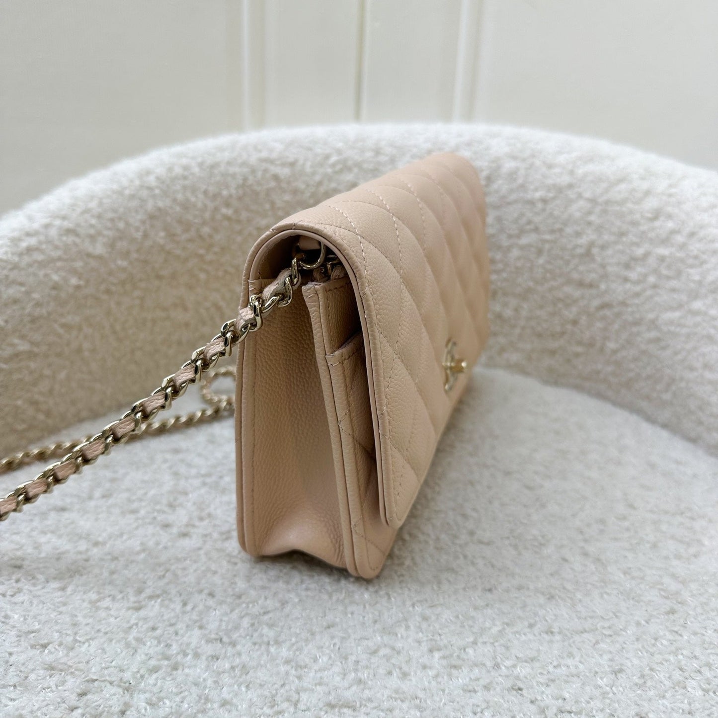 Chanel Ribbon Chain Wallet on Chain WOC in Beige Caviar LGHW Bag