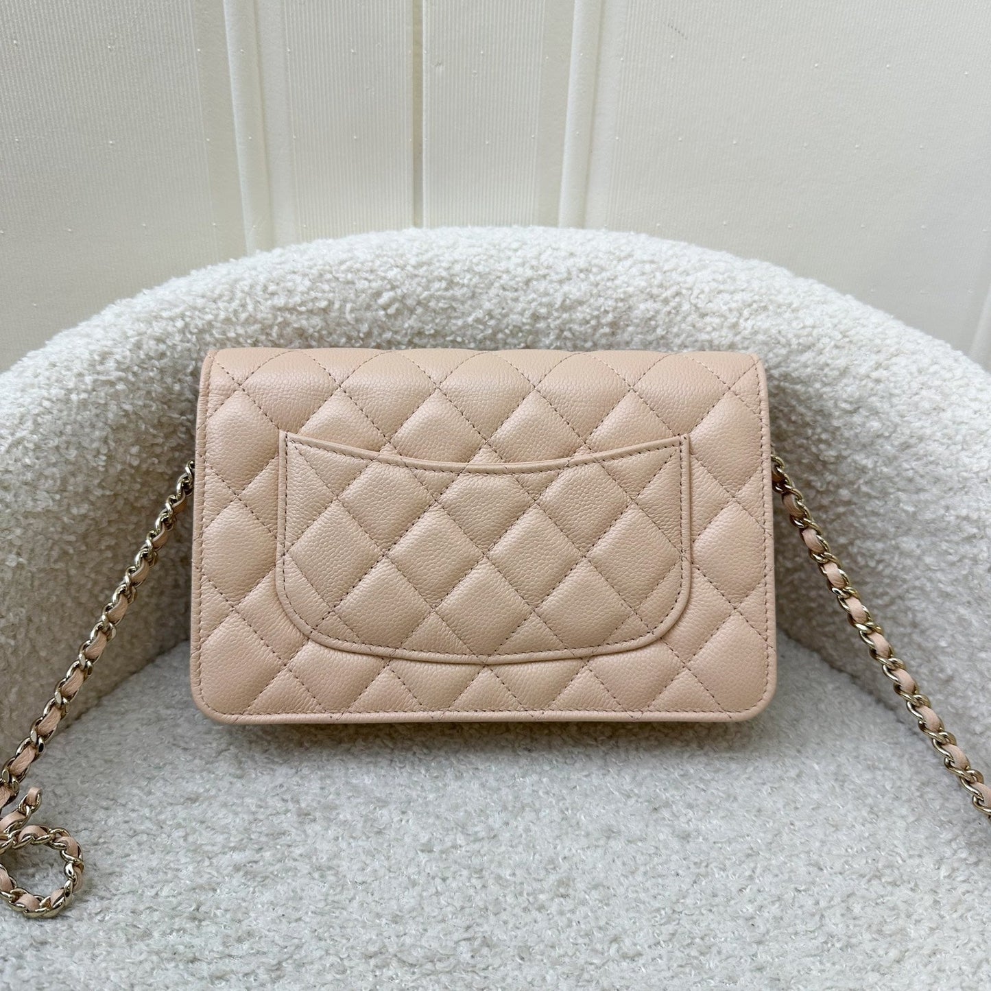 Chanel Ribbon Chain Wallet on Chain WOC in Beige Caviar LGHW Bag
