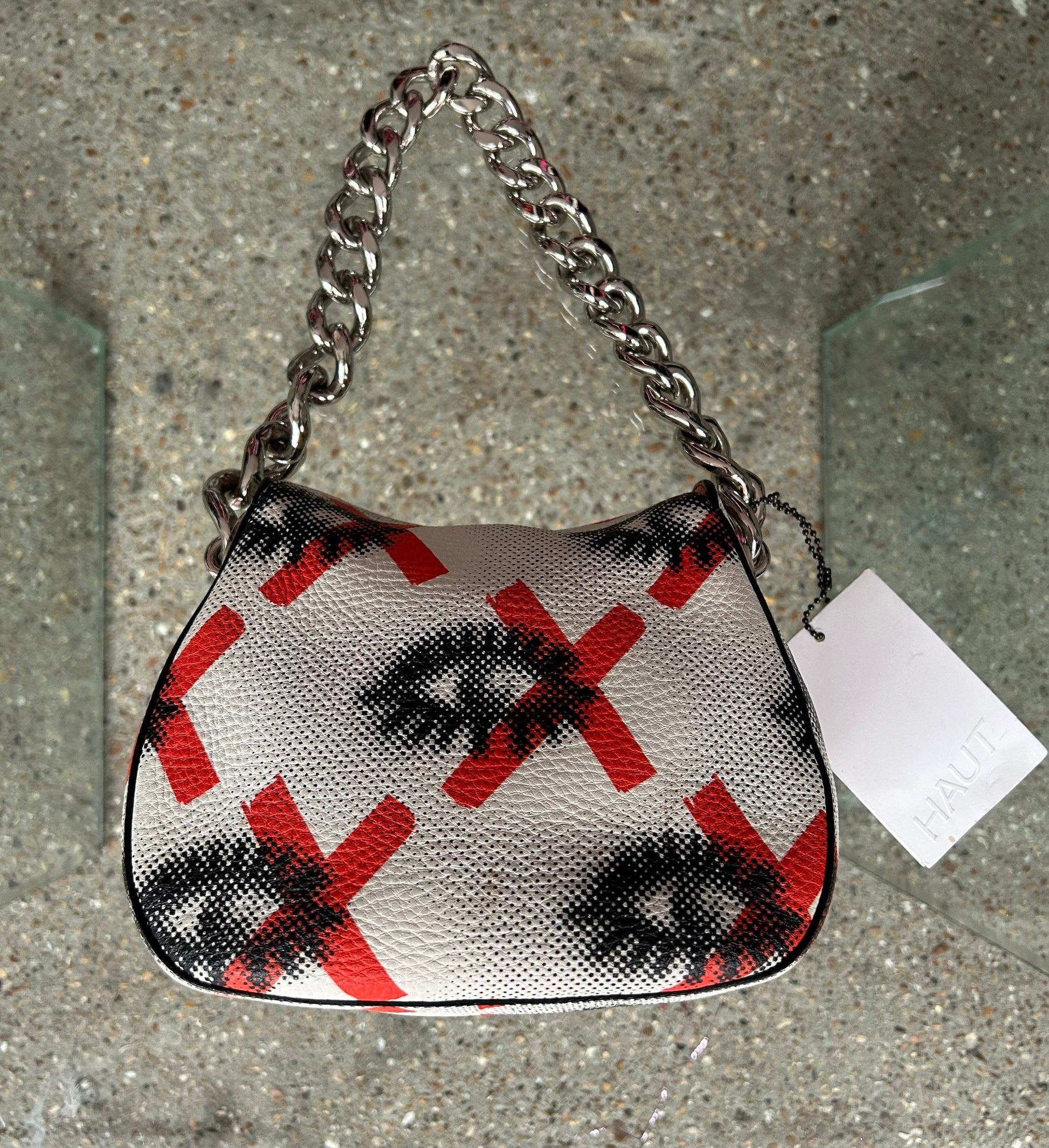 Prada Shoulder Bag Eye Print Leather White Chain