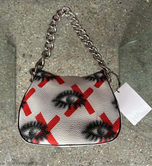 Prada Shoulder Bag Eye Print Leather White Chain