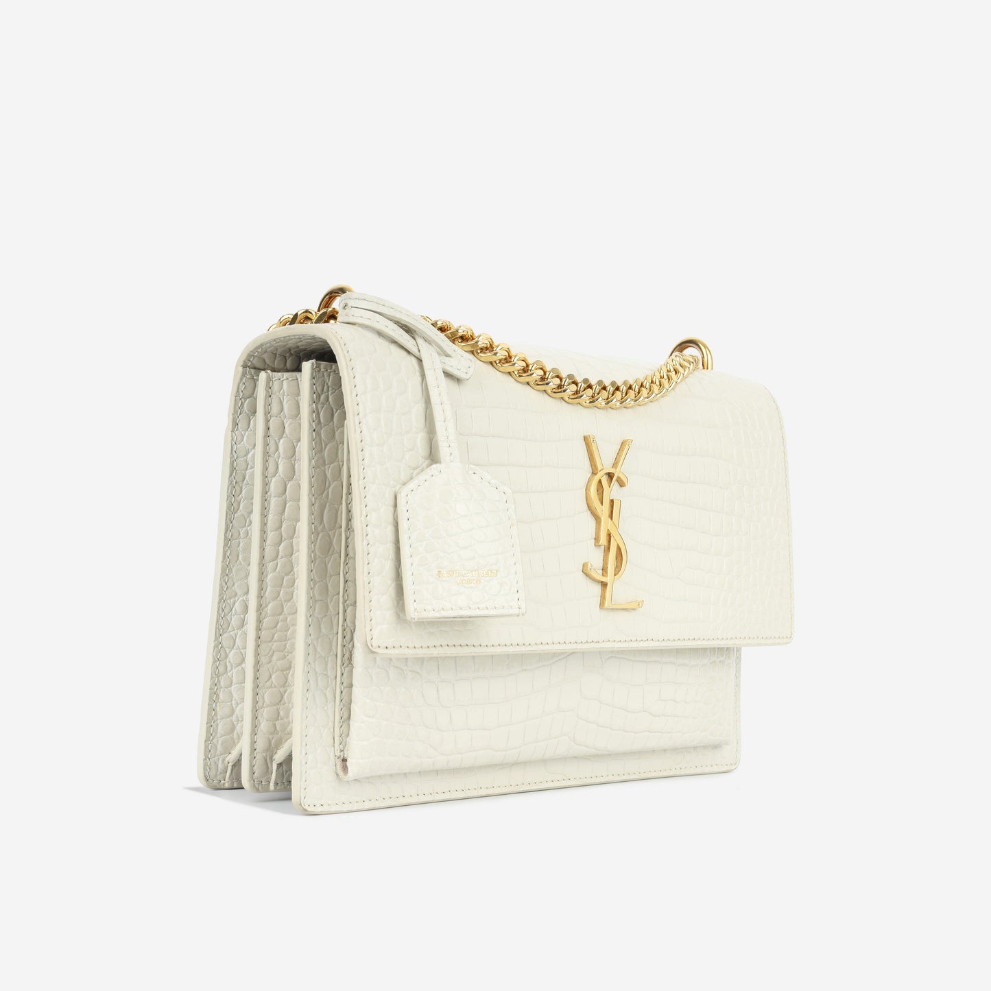YSL Saint Laurent Sunset Crossbody Bag Medium Embossed Leather Ghw