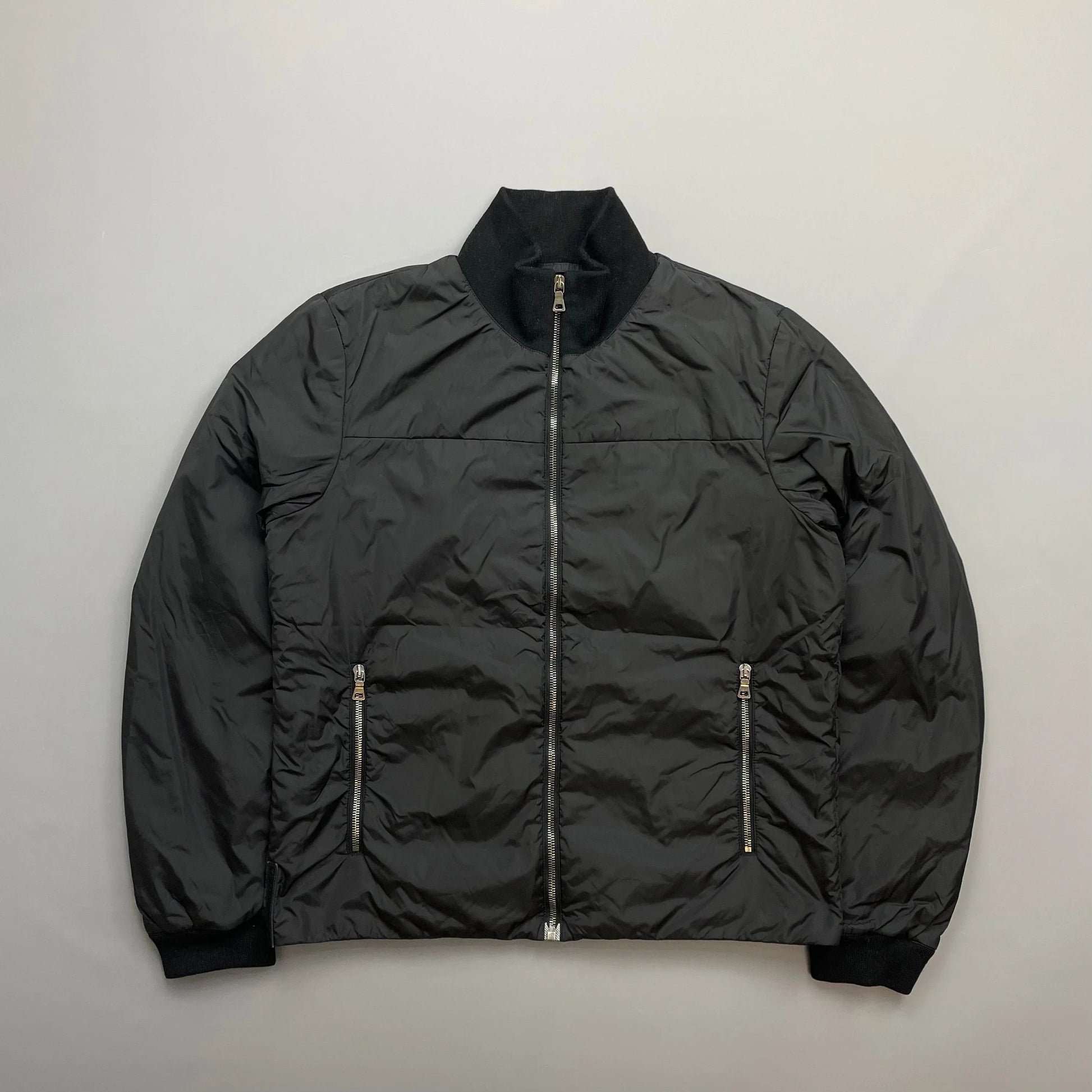 Prada Handbag Sport Tab Padded Harrington Jacket Leather Nylon Black