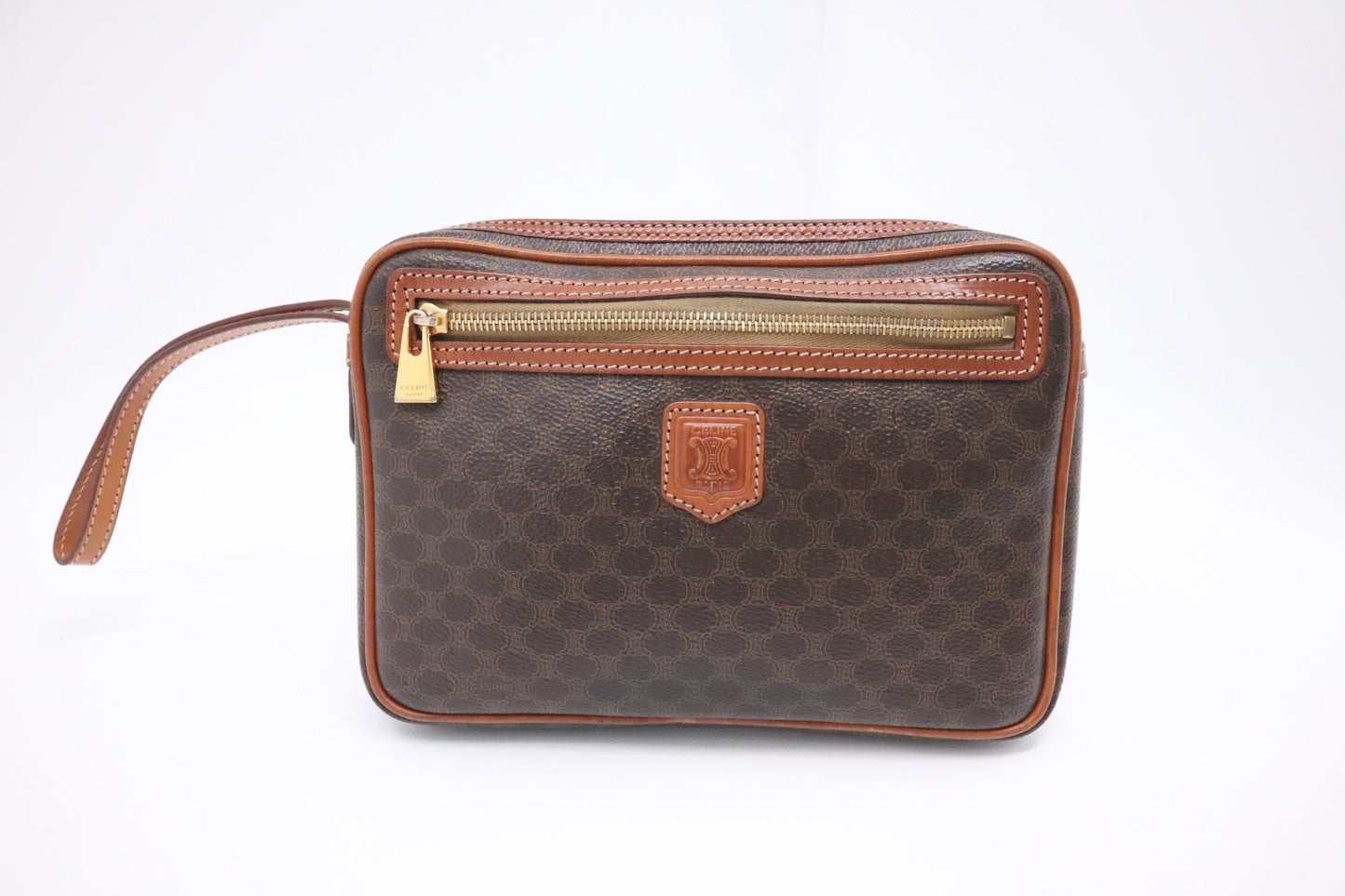 Celine Wrist Pouch In Macadam Handbag Canvas Brown Travel Bag