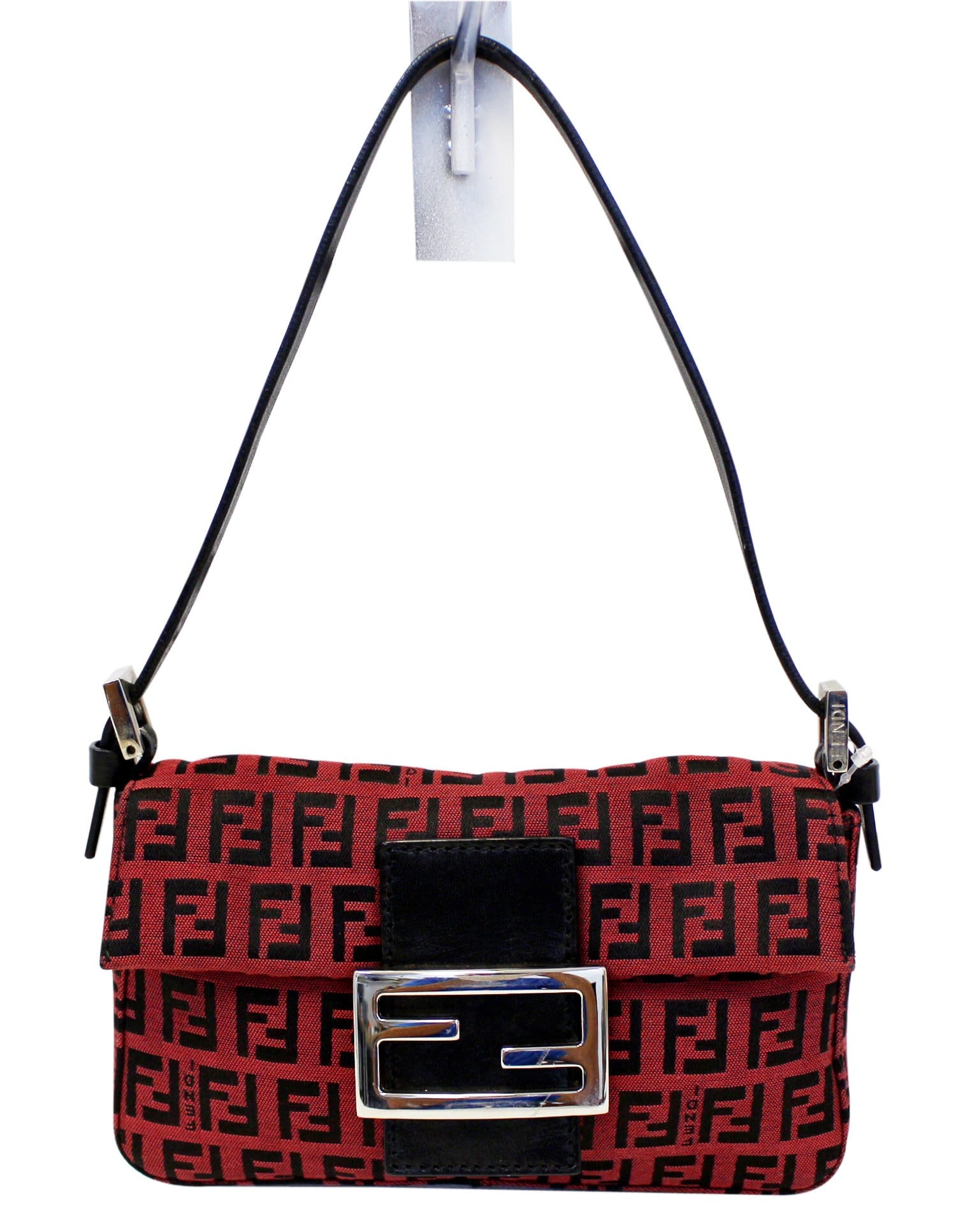 Fendi Zucca Burgundy Hobo Bag Canvas Monogram Black