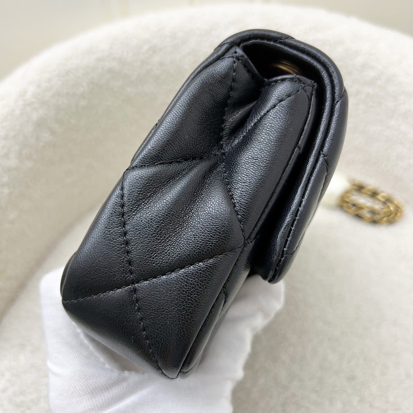 Chanel Adjustable Pearls Chain Mini Flap in Black Lambskin and AGHW Bag