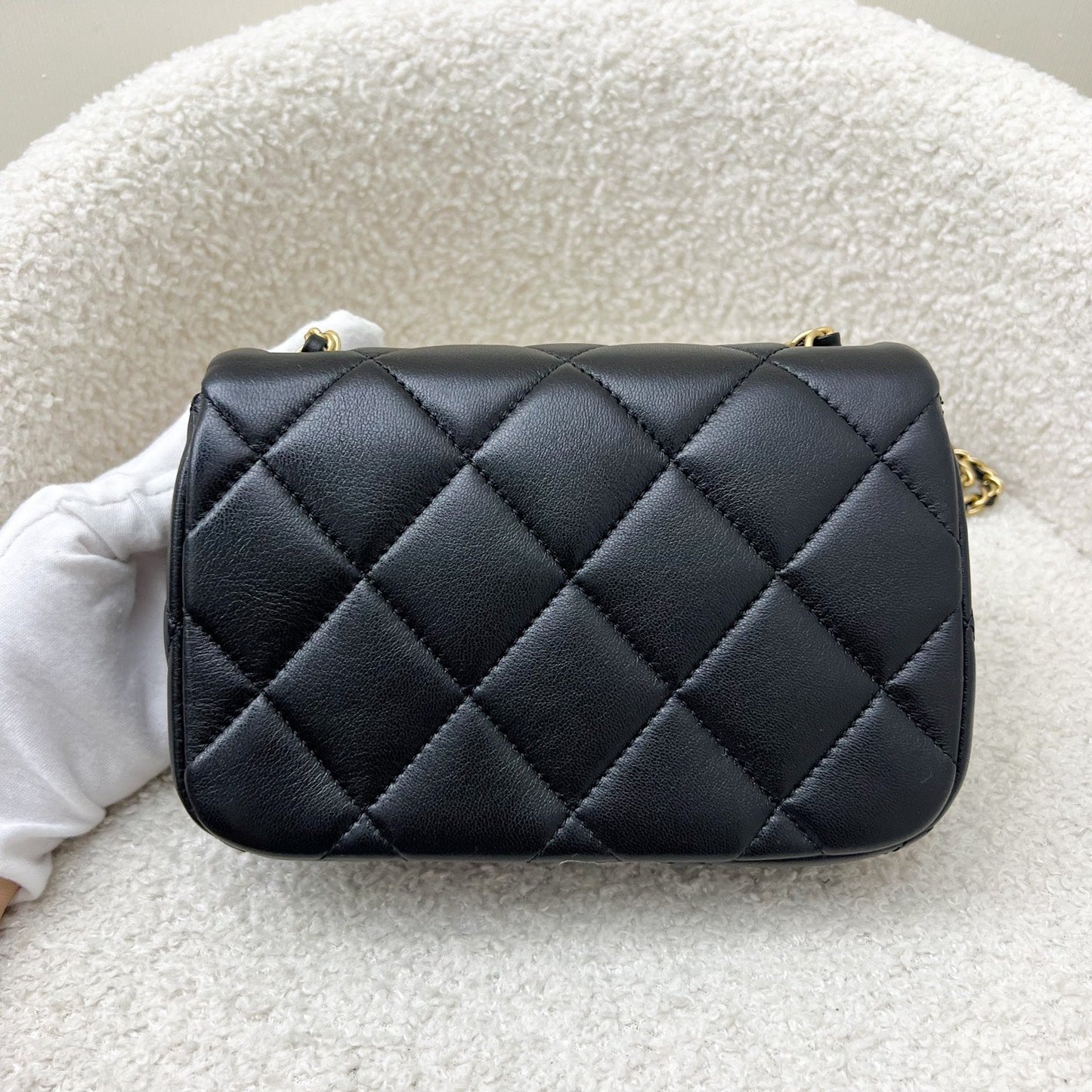 Chanel Adjustable Pearls Chain Mini Flap in Black Lambskin and AGHW Bag