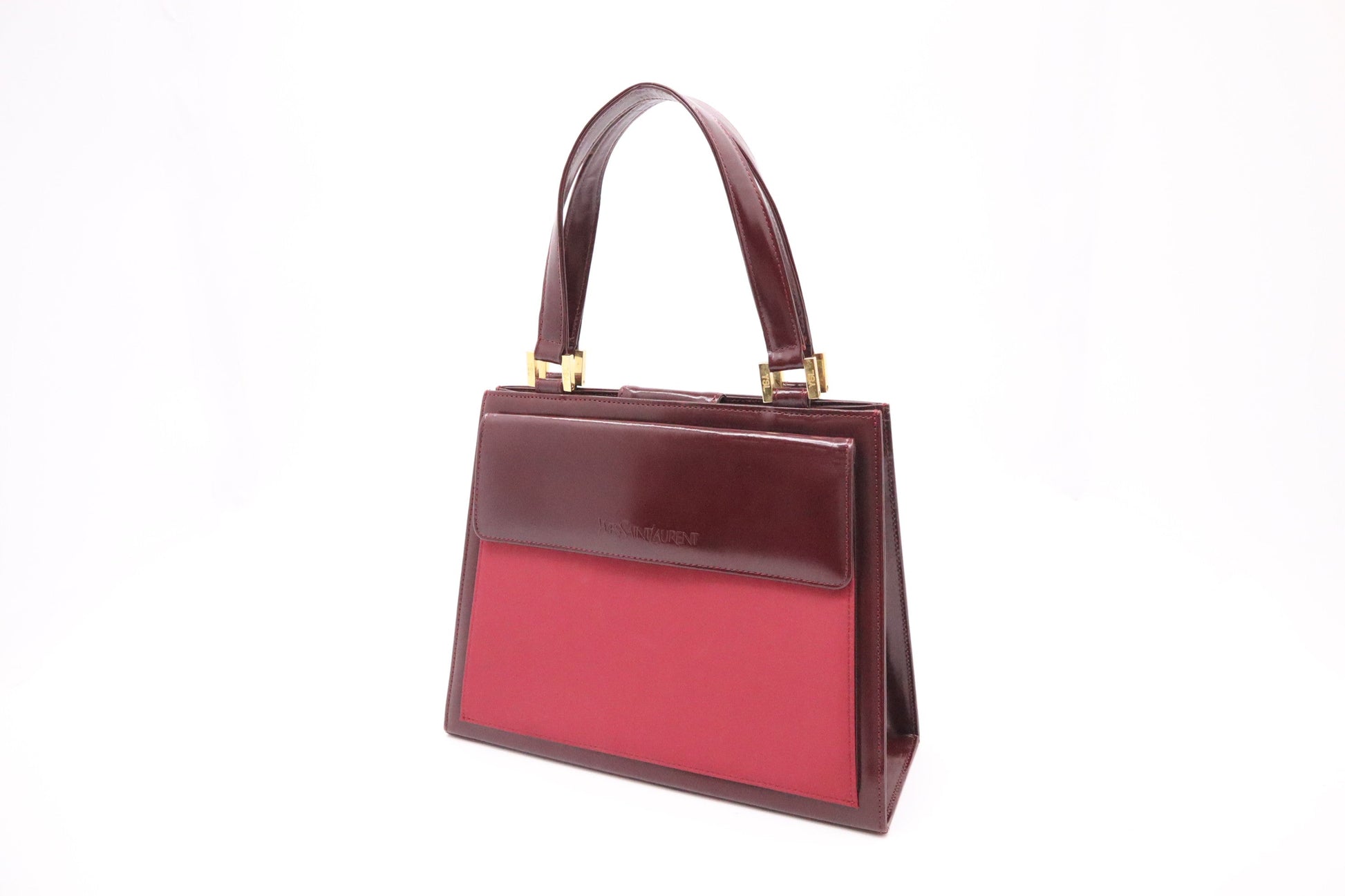YSL Saint Laurent Handbag In Burgundy Leather Travel Bag