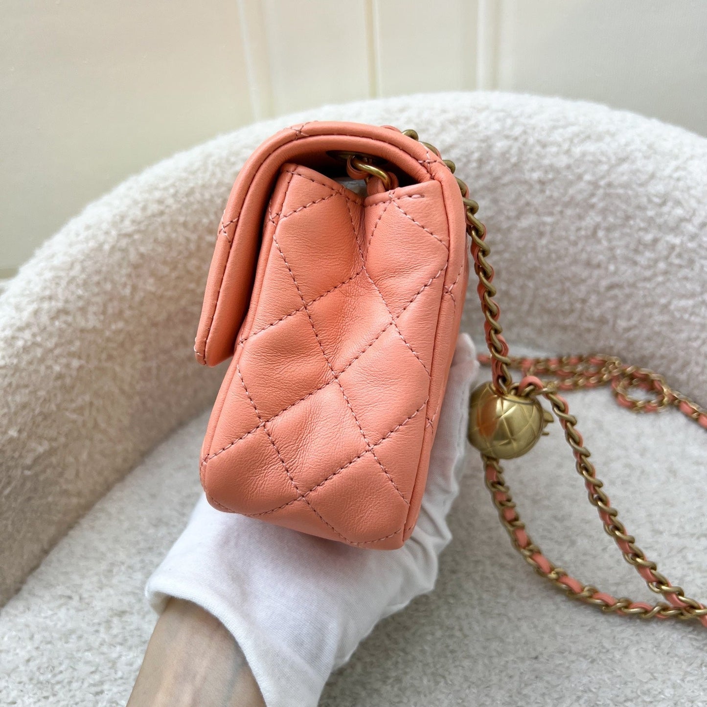 Chanel Pearl Crush Mini Rectangular Flap in Salmon Pink Lambskin and AGHW (Model: ) Accessory