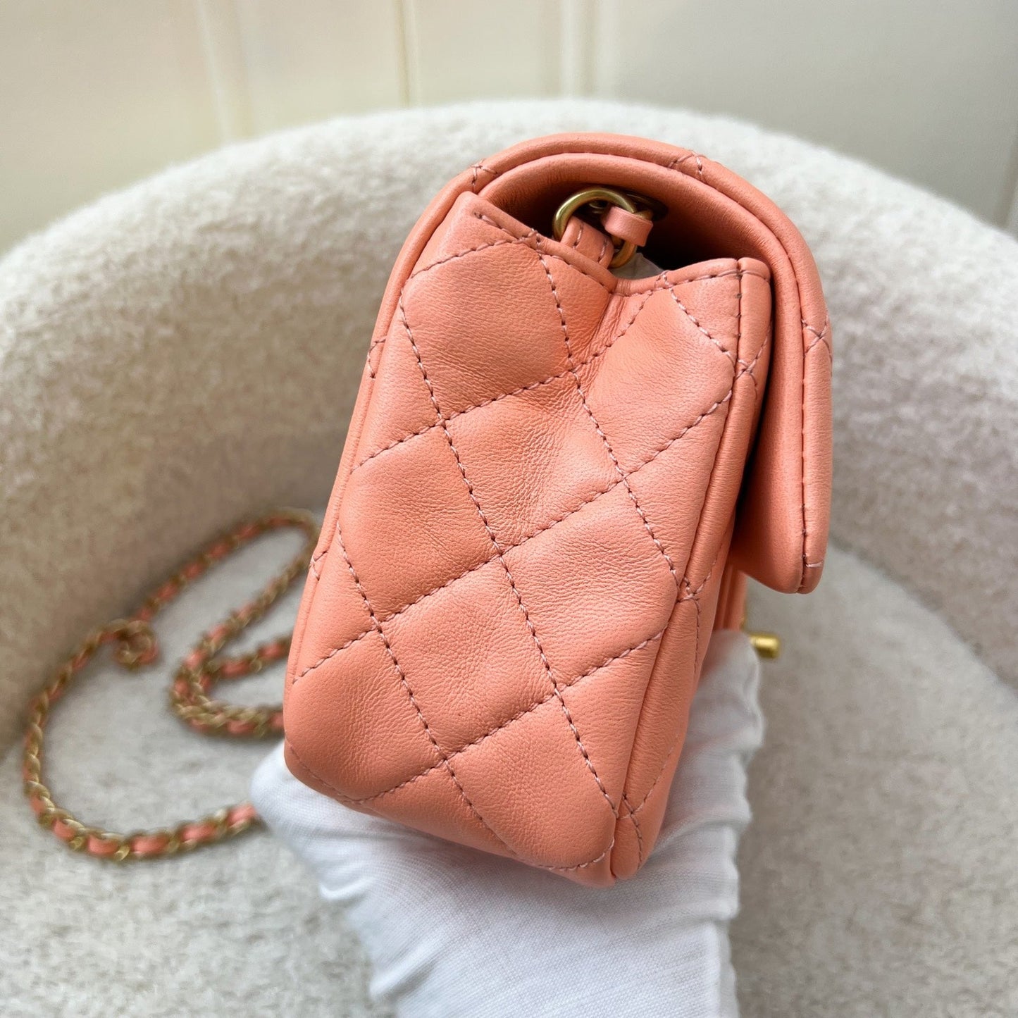 Chanel Pearl Crush Mini Rectangular Flap in Salmon Pink Lambskin and AGHW (Model: ) Accessory