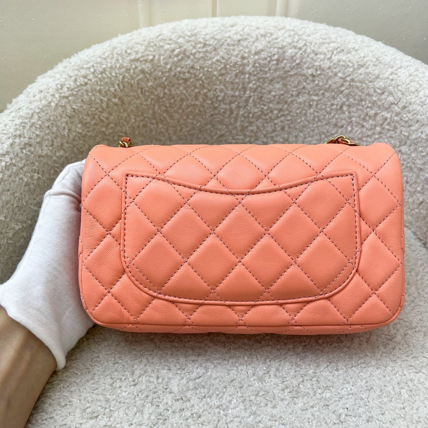 Chanel Pearl Crush Mini Rectangular Flap in Salmon Pink Lambskin and AGHW (Model: ) Accessory