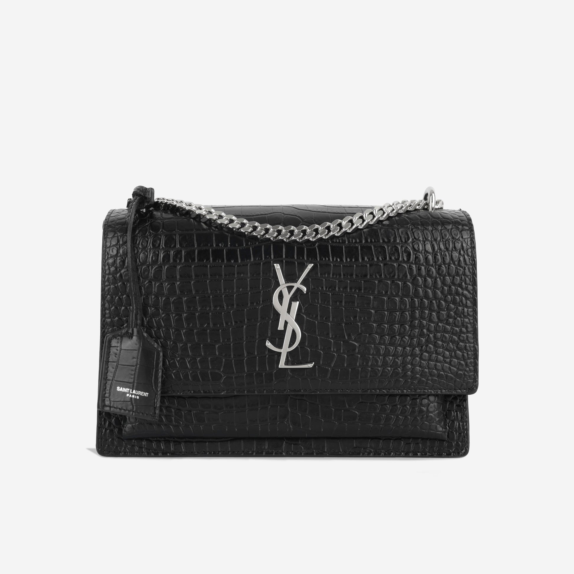 YSL Saint Laurent Sunset Crossbody Bag Medium Embossed Leather Shw