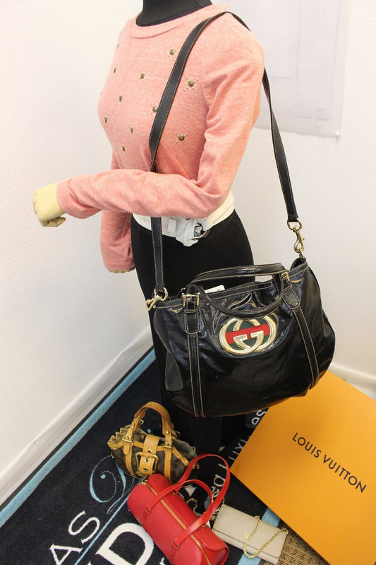 Gucci Britt Hobo Bag Leather Black Travel Bag