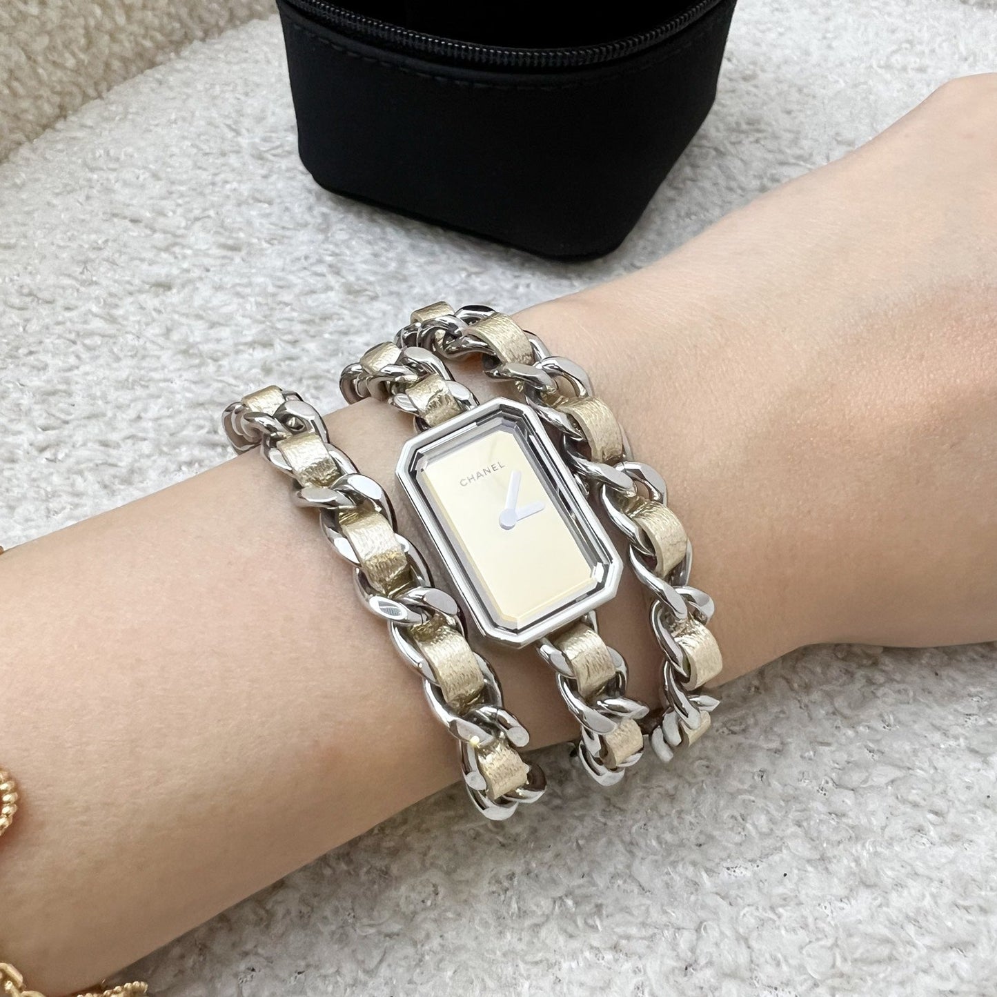 Chanel [Serviced for $745 in Jan 2026] Premiere Rock Triple Row Watch in Silver Tone Steel Hardware and Champagne Gold Leather