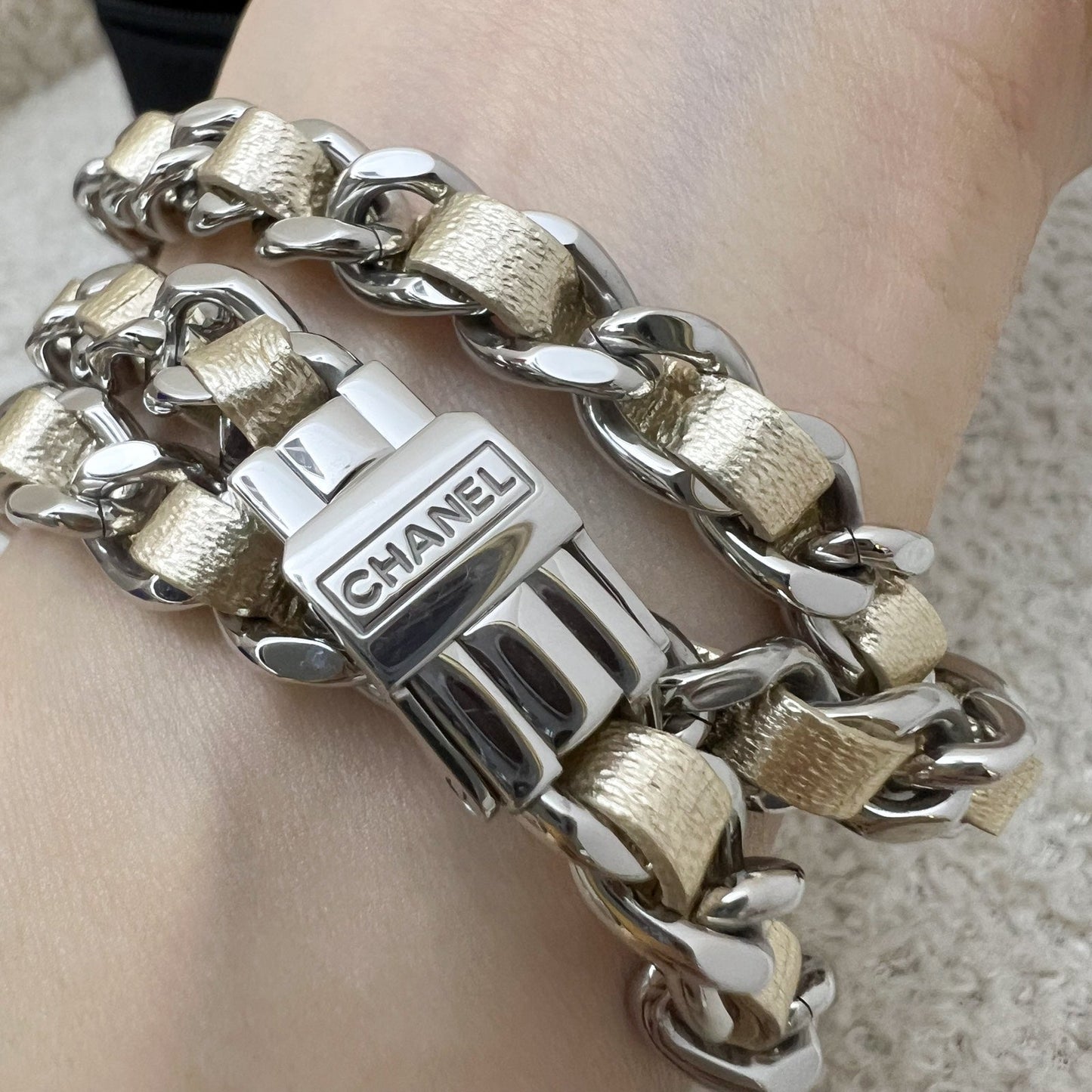 Chanel [Serviced for $745 in Jan 2026] Premiere Rock Triple Row Watch in Silver Tone Steel Hardware and Champagne Gold Leather