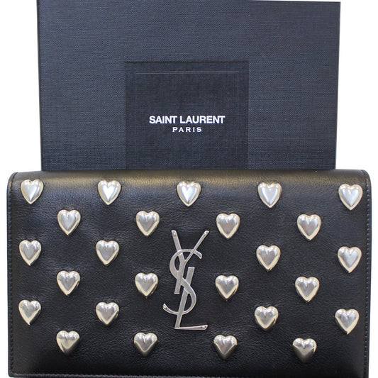 YSL Saint Laurent Saint Kate Studded Clutch Crossbody Bag Leather Black