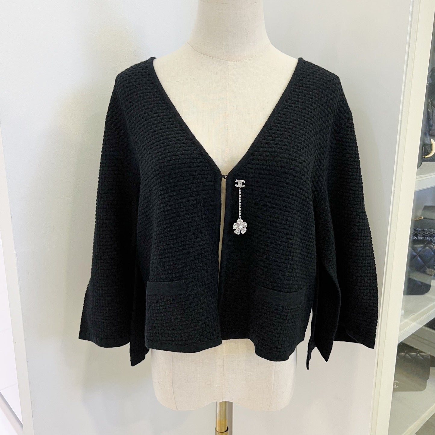 Chanel Cape Cardigan in Black Viscose and Cashmere Sz 38 (Model: ) Apparel