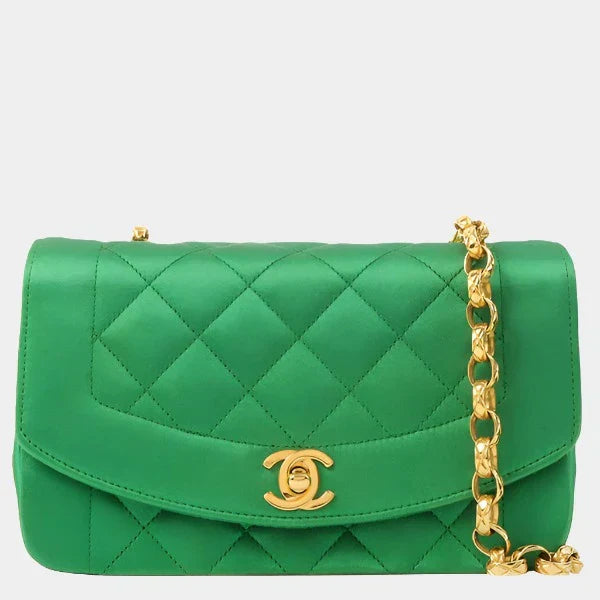 Chanel Diana Flap Silk Satin Bijou Green Gold Shoulder Bag