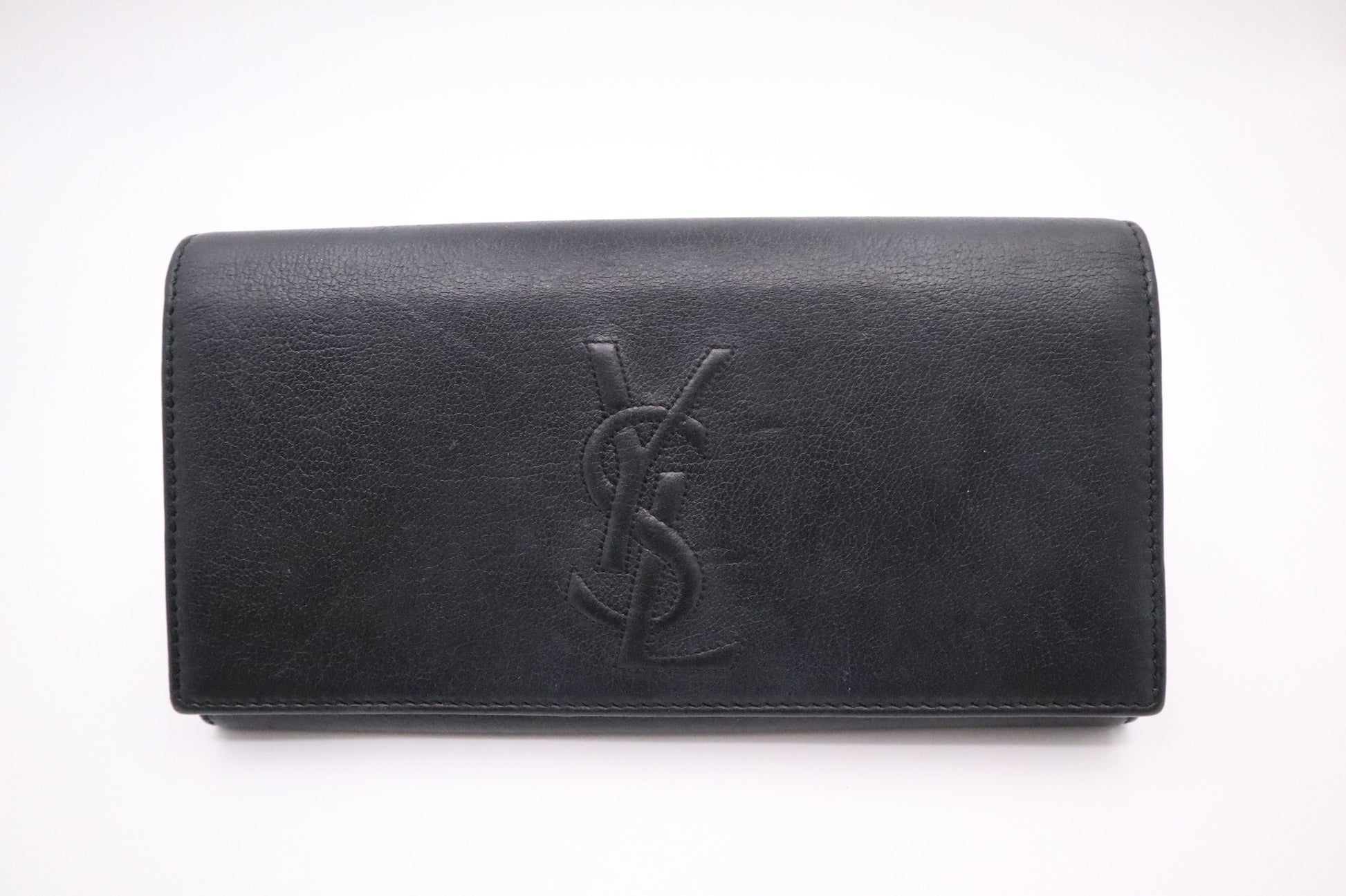 YSL Saint Laurent Long Wallet In Travel Bag Leather Black