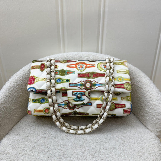 Chanel Medium Classic Flap CF Limited Edition Cuba in Printed White Fabric and LGHW Accessory