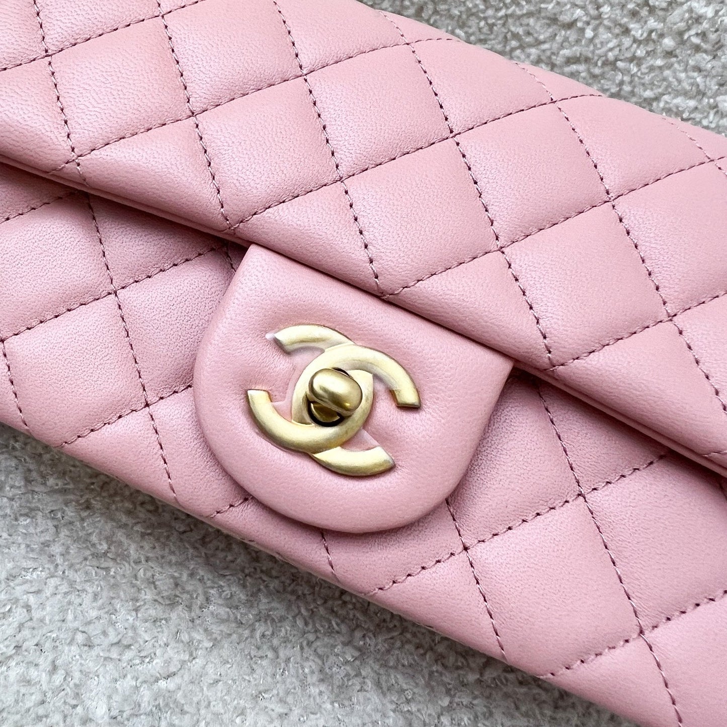 Chanel Pearl Crush Mini Rectangular Flap in Pink Stiff Lambskin and AGHW Accessory