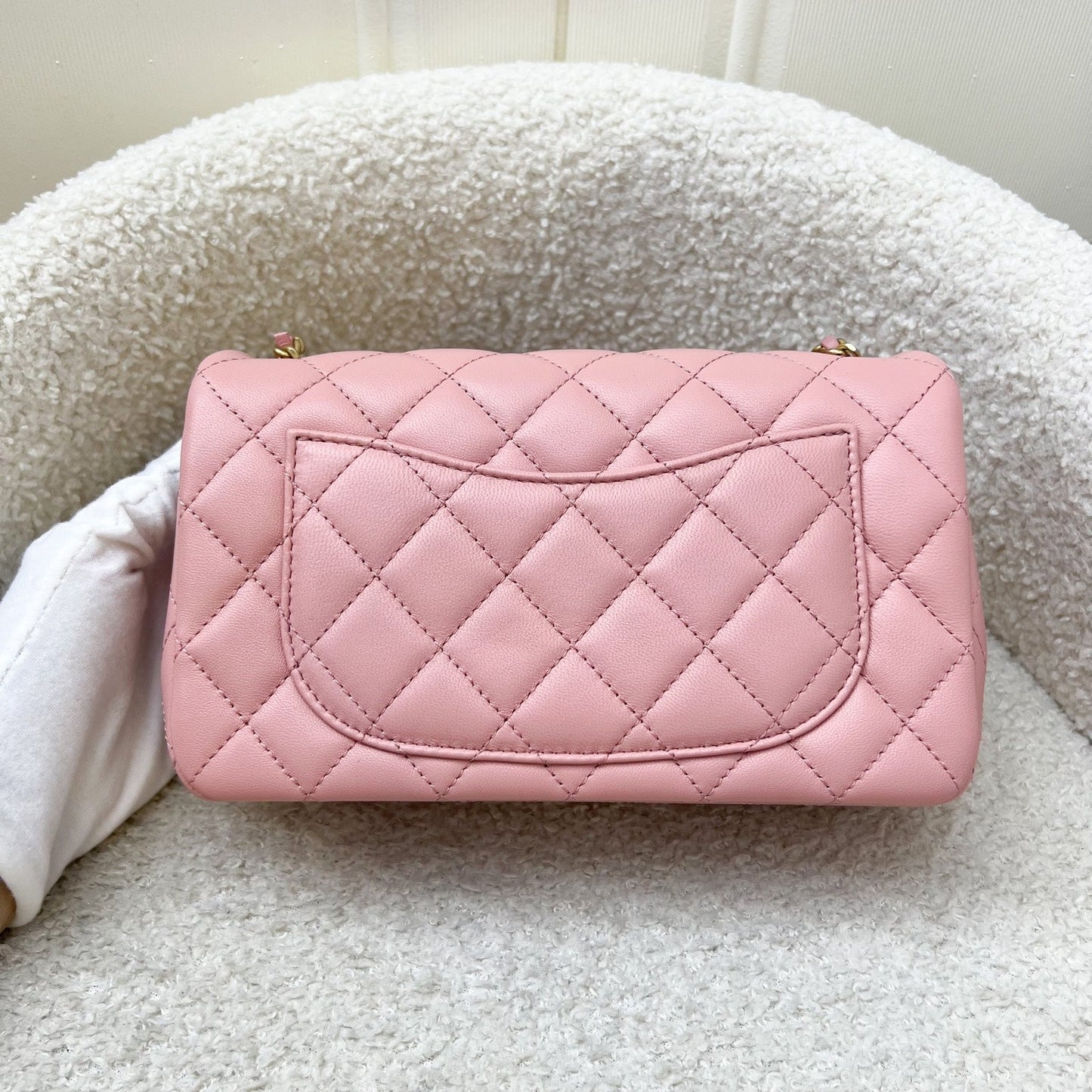 Chanel Pearl Crush Mini Rectangular Flap in Pink Stiff Lambskin and AGHW Accessory