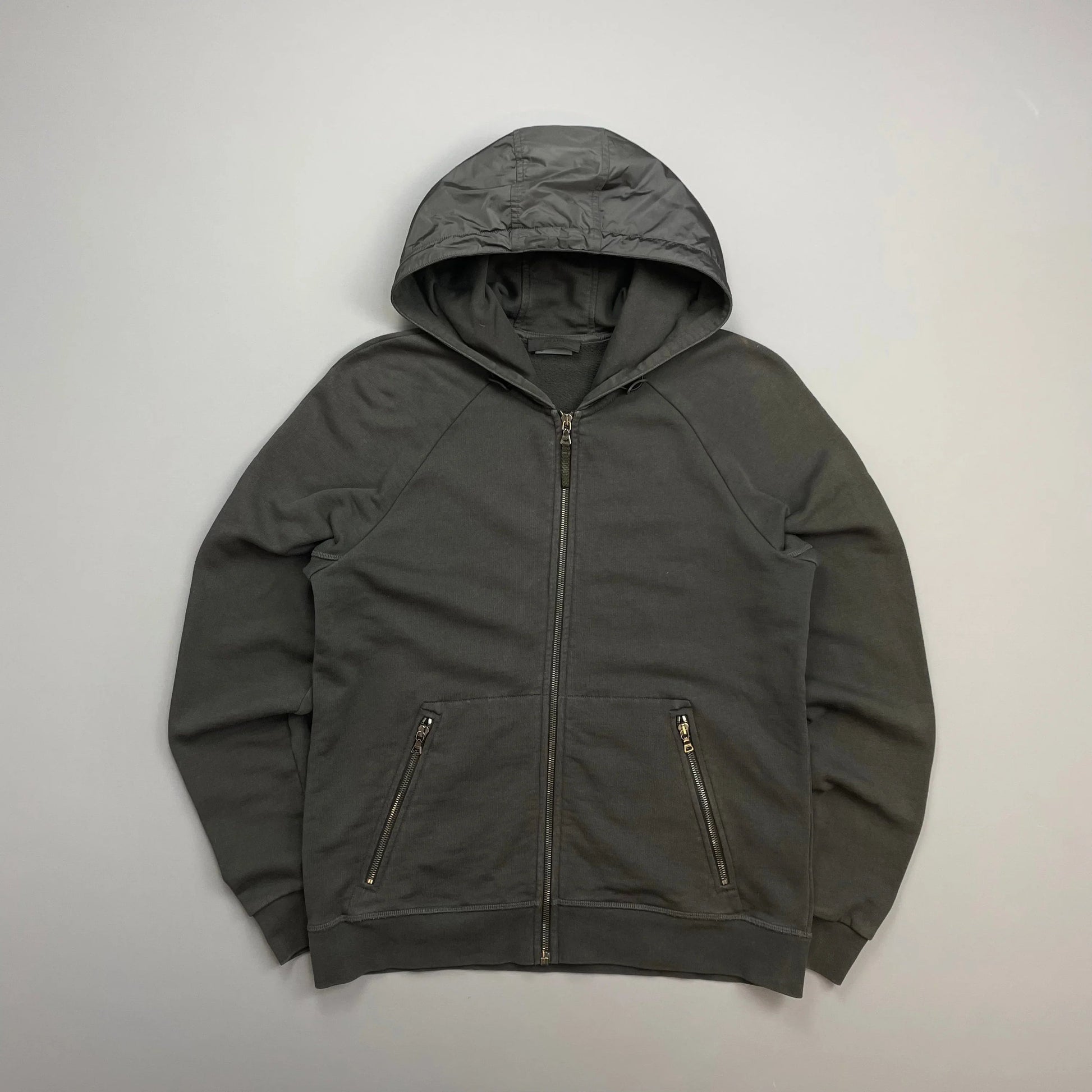 Prada Handbag Sport Khaki Grey Hood -Through Hoodie Nylon Gray Zip