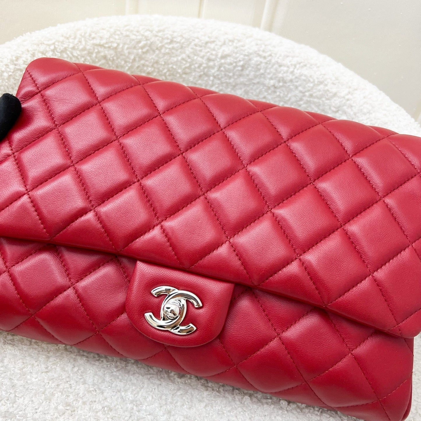 Chanel Classic Timeless Clutch with Chain in Red Lambskin and SHW (Model: )