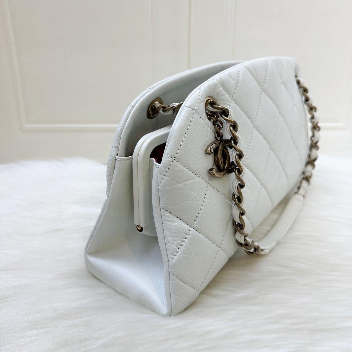 Chanel Just Mademoiselle Bowling in White Calfskin and AGHW Accessory