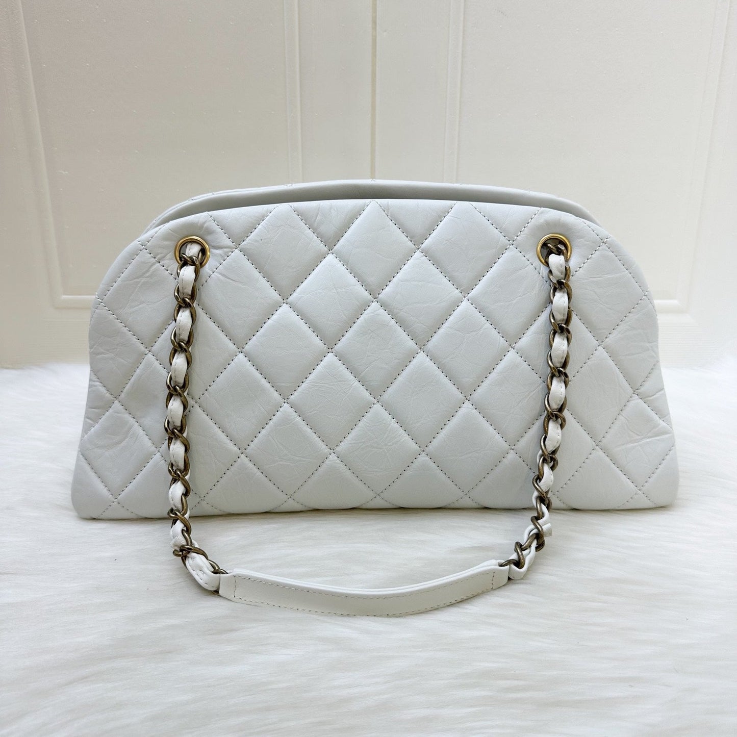 Chanel Just Mademoiselle Bowling in White Calfskin and AGHW Accessory
