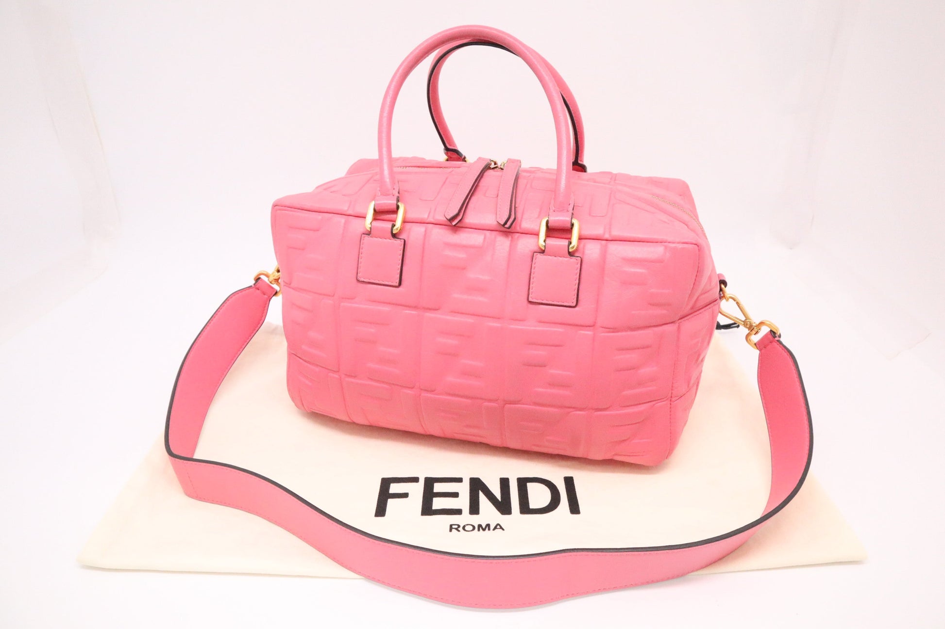 Fendi Boston Bag In Leather Pink Travel Bag