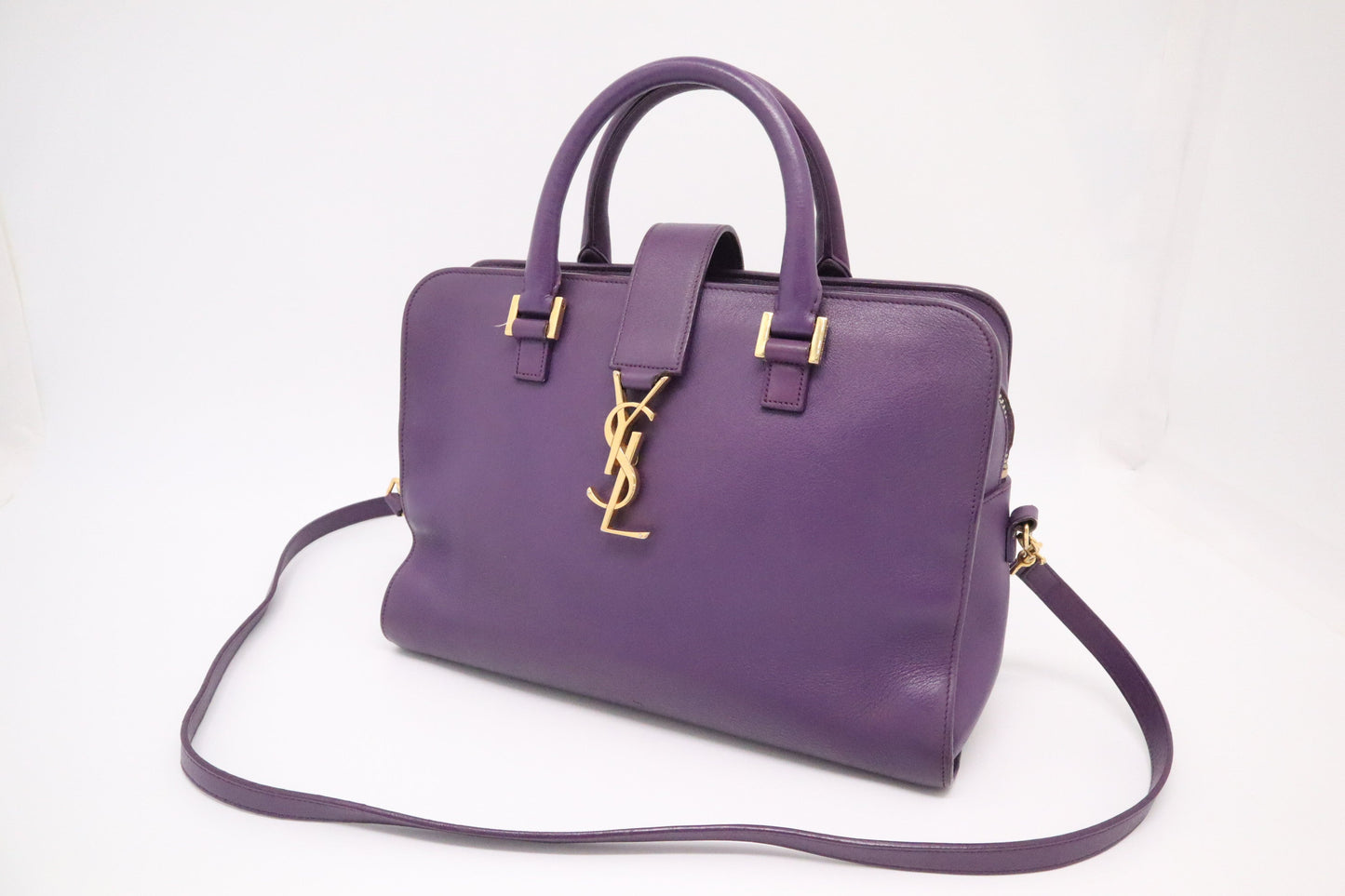 YSL Saint Laurent Baby Cabas In Purple Travel Bag Leather