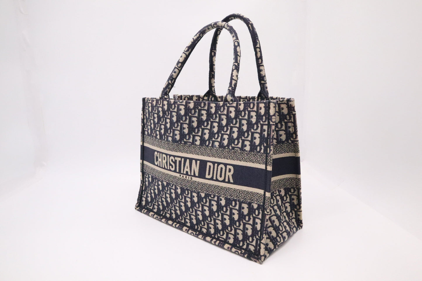 Dior Book Tote In Navy Oblique Embroidery Handbag Canvas Blue Tote Bag