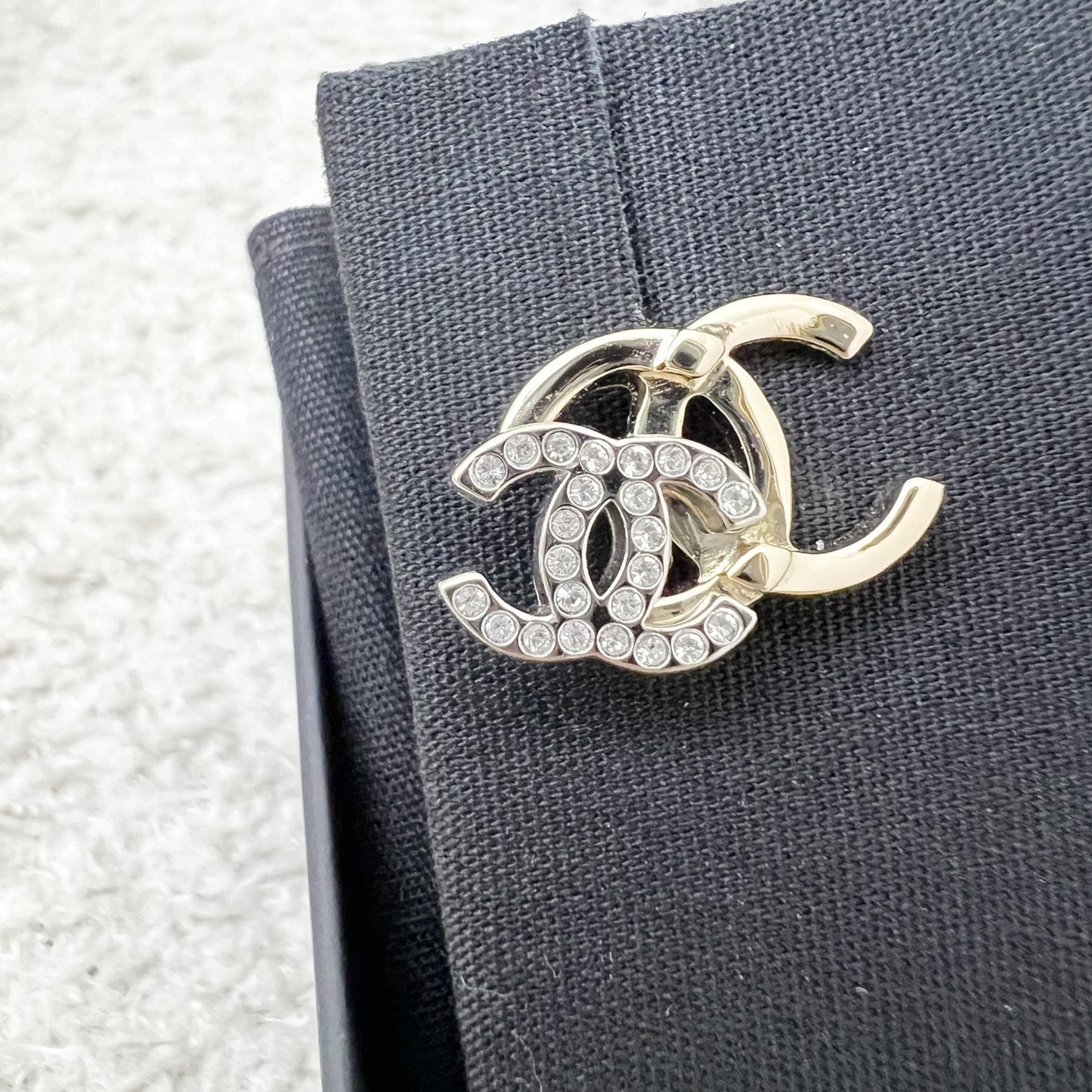 Chanel Double CC Logo Earrings with Crystals in LGHW (Model: ) Jewelry