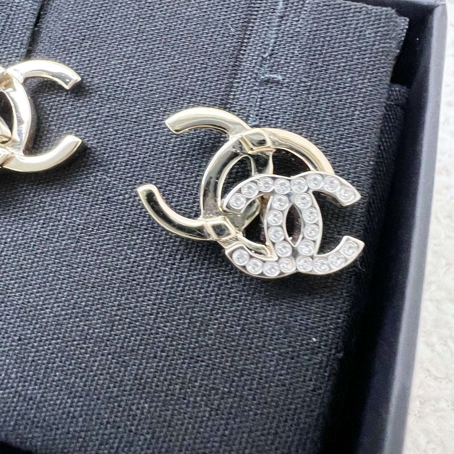 Chanel Double CC Logo Earrings with Crystals in LGHW (Model: ) Jewelry