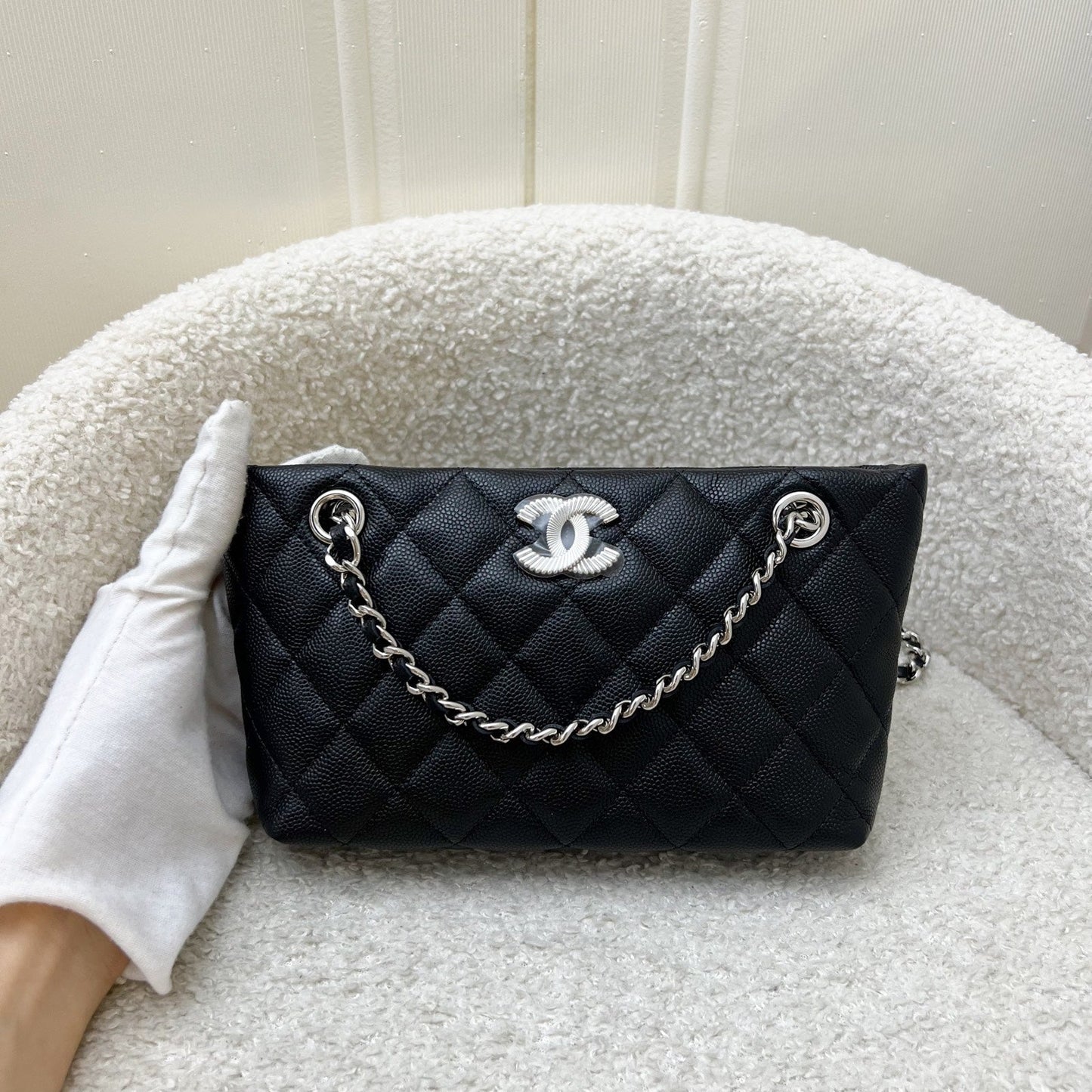Chanel Mini Clutch with Chain in Black Caviar and SHW (Model: )