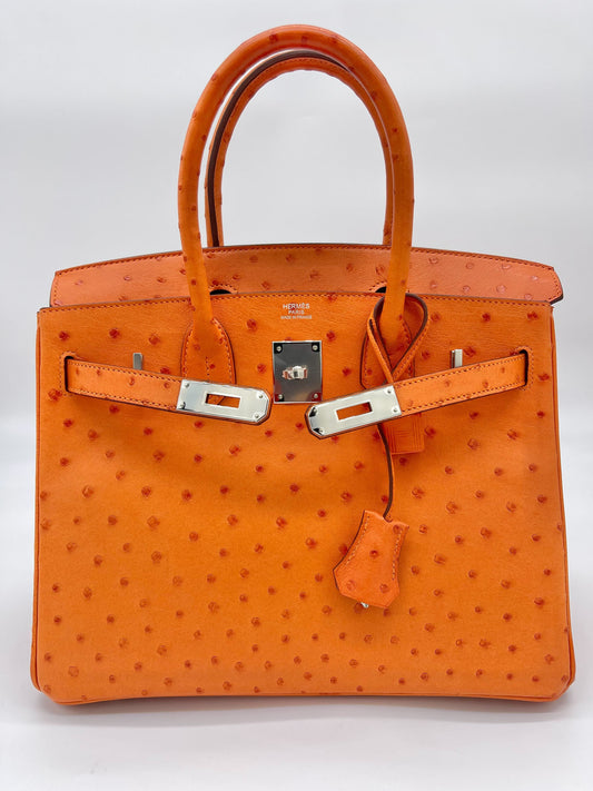 Gucci Hermes Birkin Ostrich 5K Tangerine Palladium Hardware Handbag Travel Bag