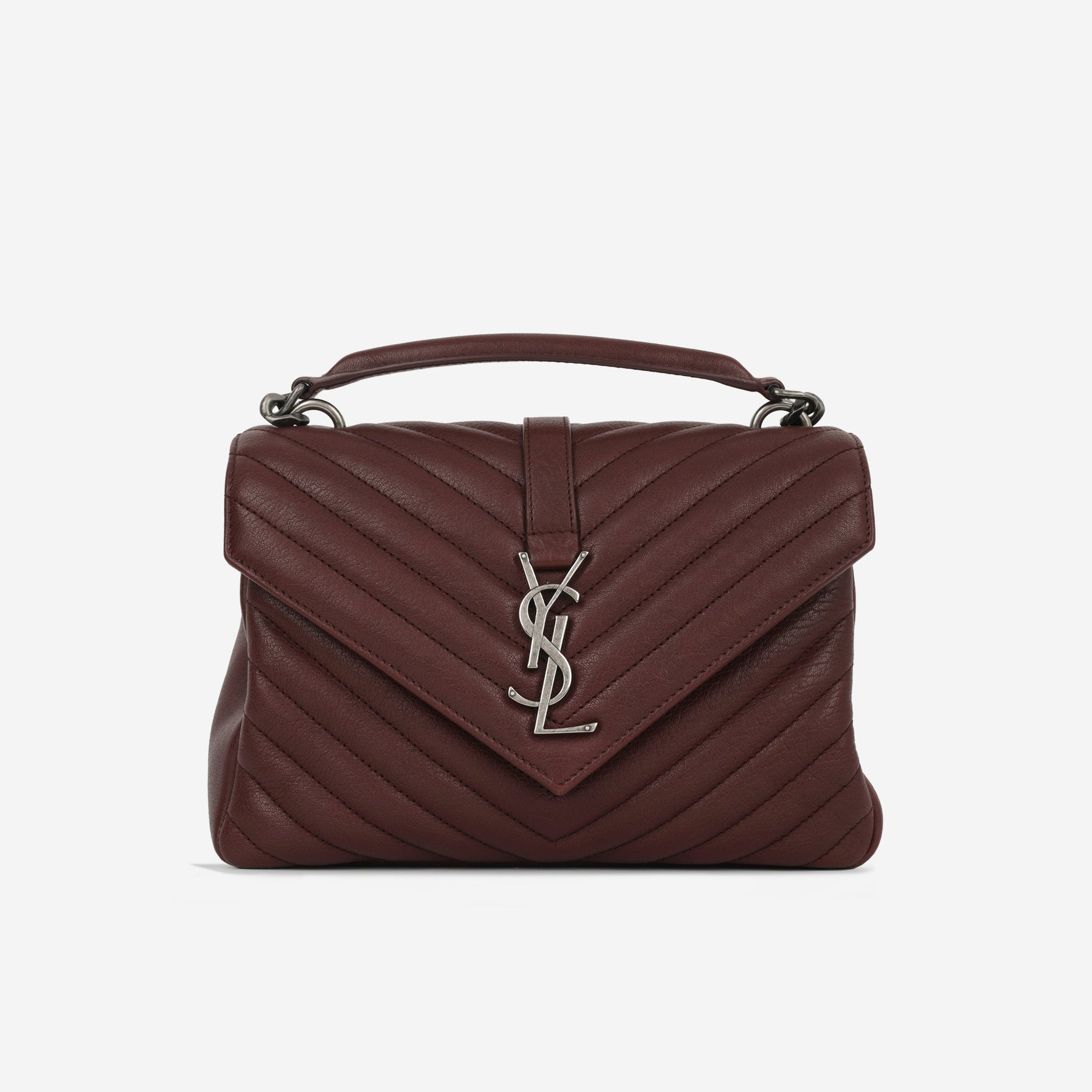 YSL Saint Laurent College Bag Medium Chain Crossbody Bag Burgundy Calfskin Shw