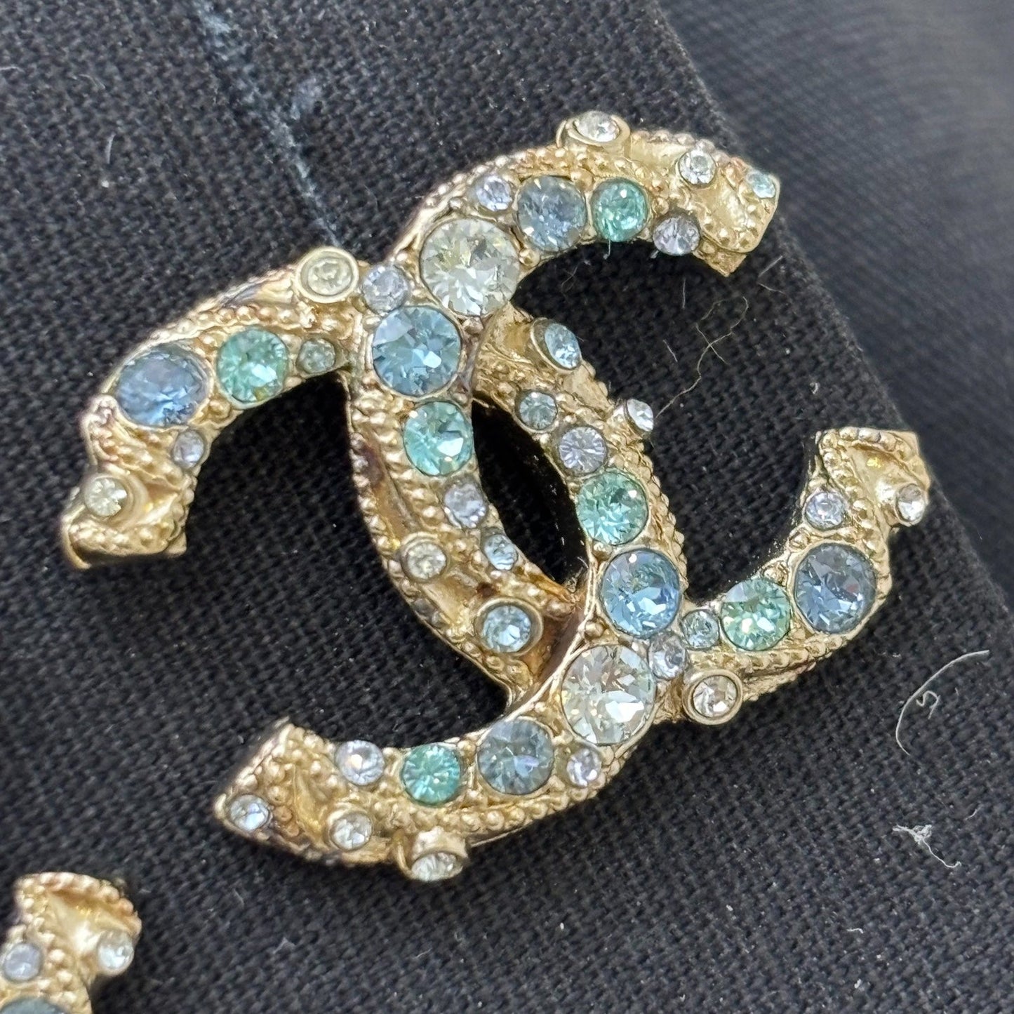 Chanel CC Logo Earrings with Blue Crystals in GHW Jewelry