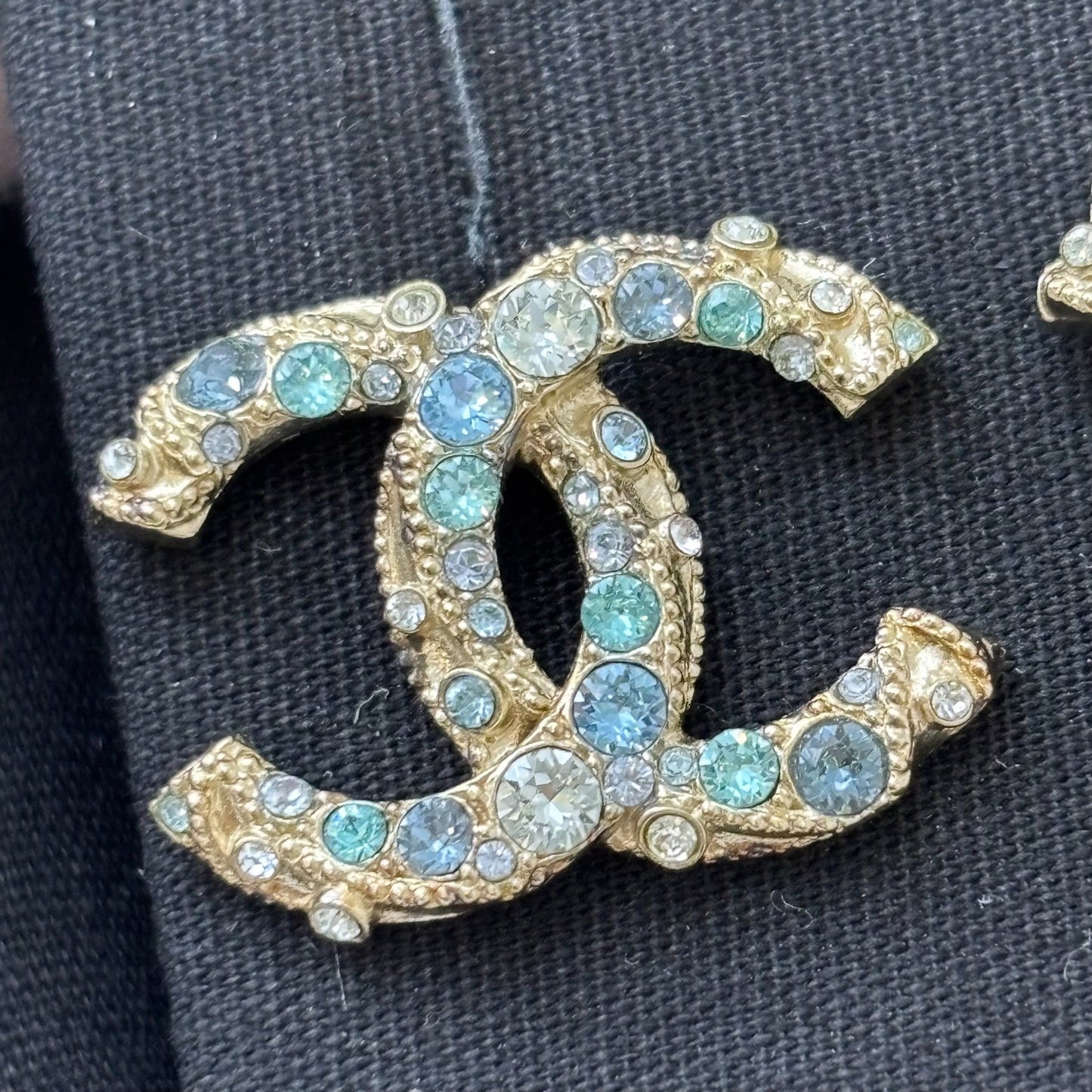 Chanel CC Logo Earrings with Blue Crystals in GHW Jewelry