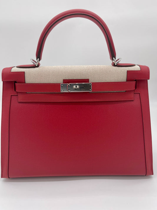 Gucci Hermes Kelly Sellier Rouge Piment Swift And Toile Travel Bag