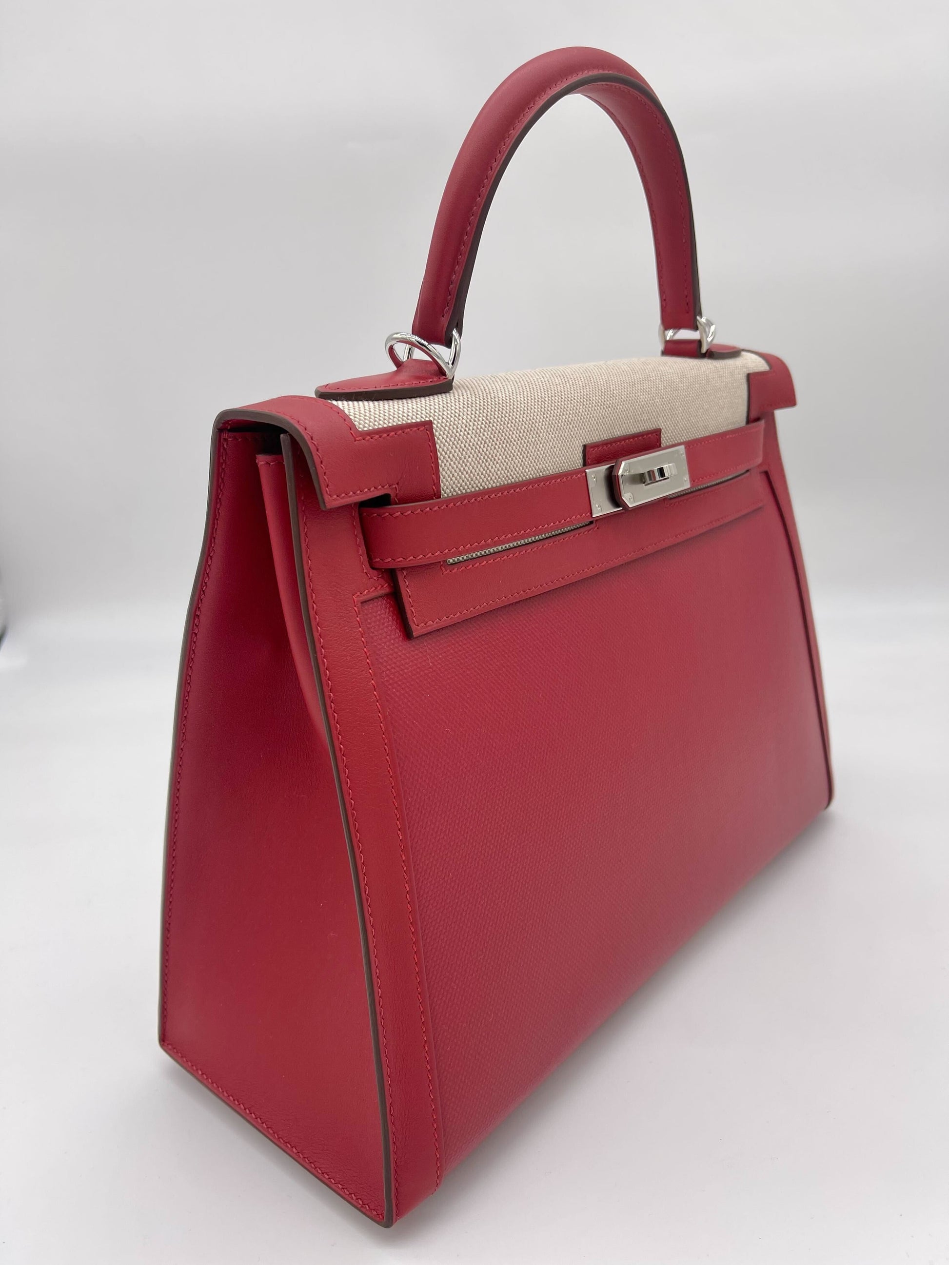 Gucci Hermes Kelly Sellier Rouge Piment Swift And Toile Travel Bag