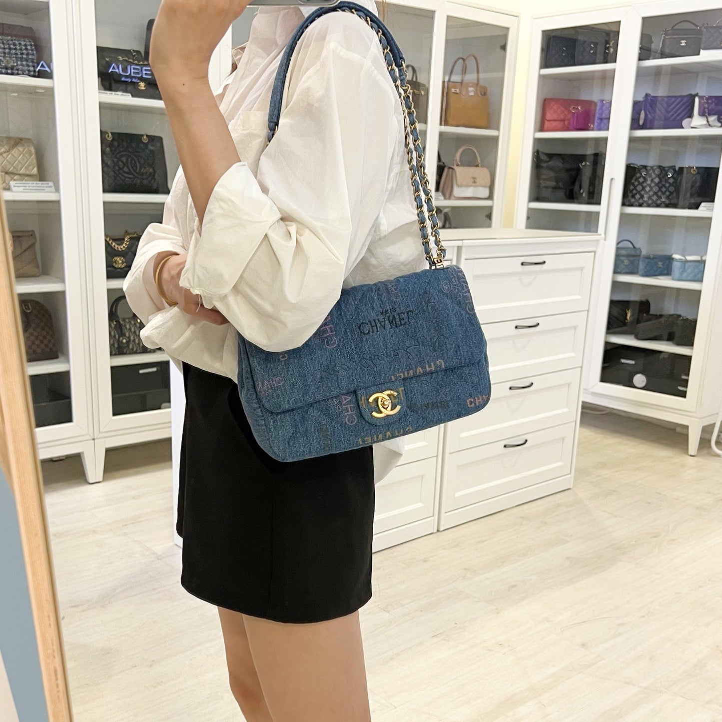 Chanel Denim Mood Medium Flap Bag in Blue Printed Denim and AGHW