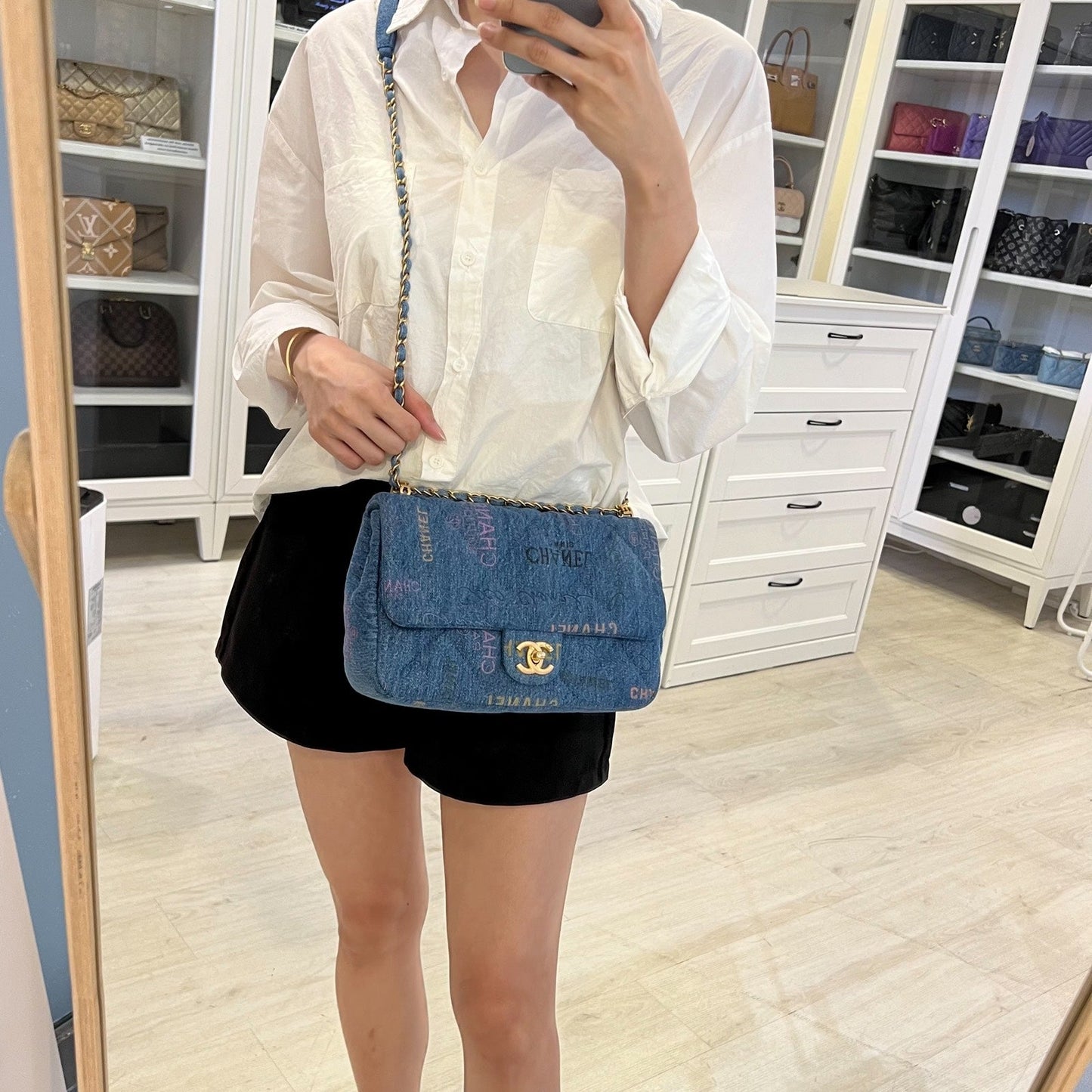Chanel Denim Mood Medium Flap Bag in Blue Printed Denim and AGHW