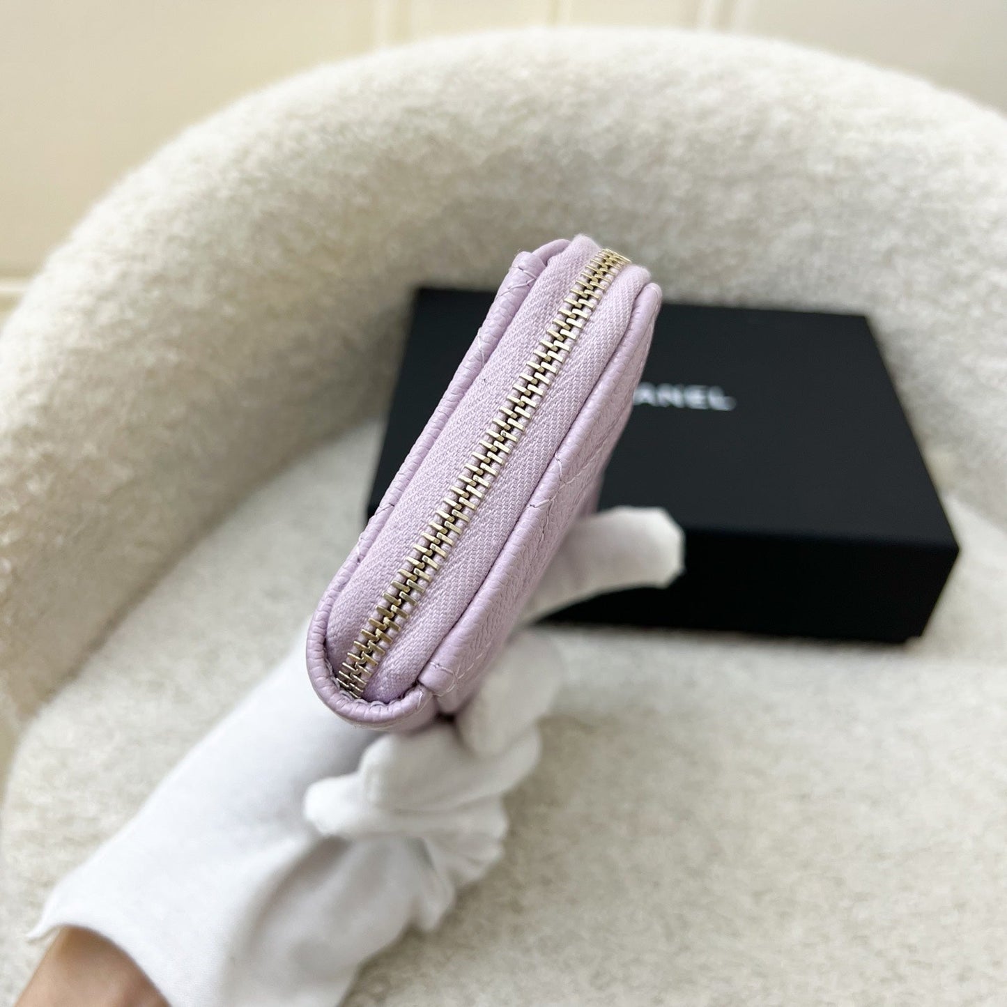 Chanel Zipped Card Holder with Coin Compartment in Lilac Caviar and GHW (Model: )