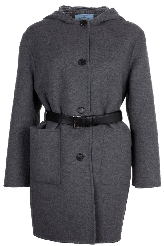 Prada Belted Coat Wool Grey Gray