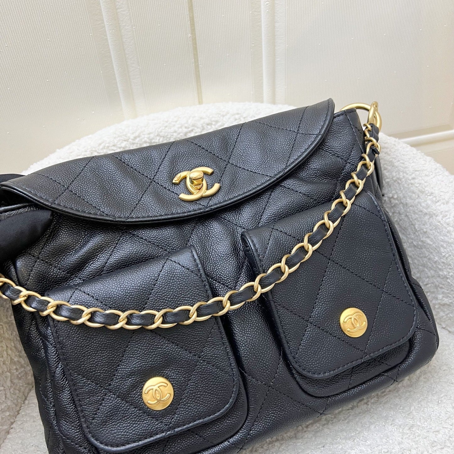 Chanel [Local Set - Original Receipt] Small Hobo Bag in Black Caviar and AGHW (Model: )