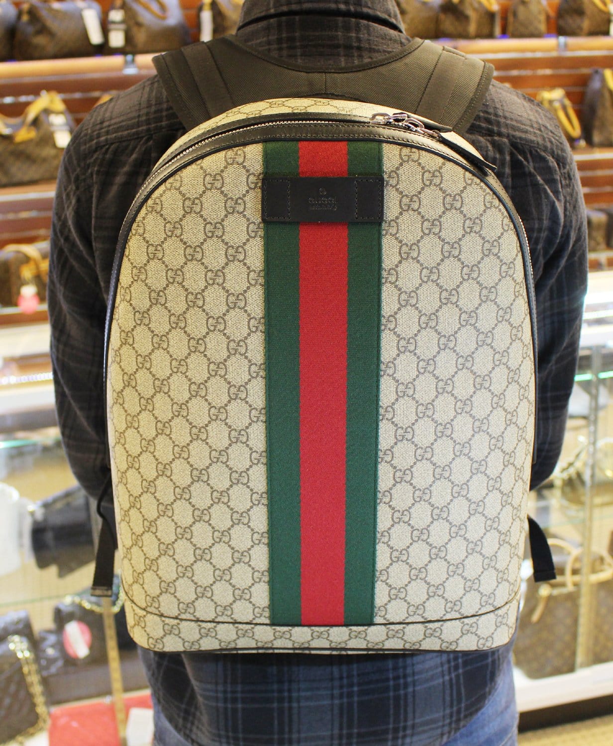 Gucci Supreme Web Backpack Monogram Brown