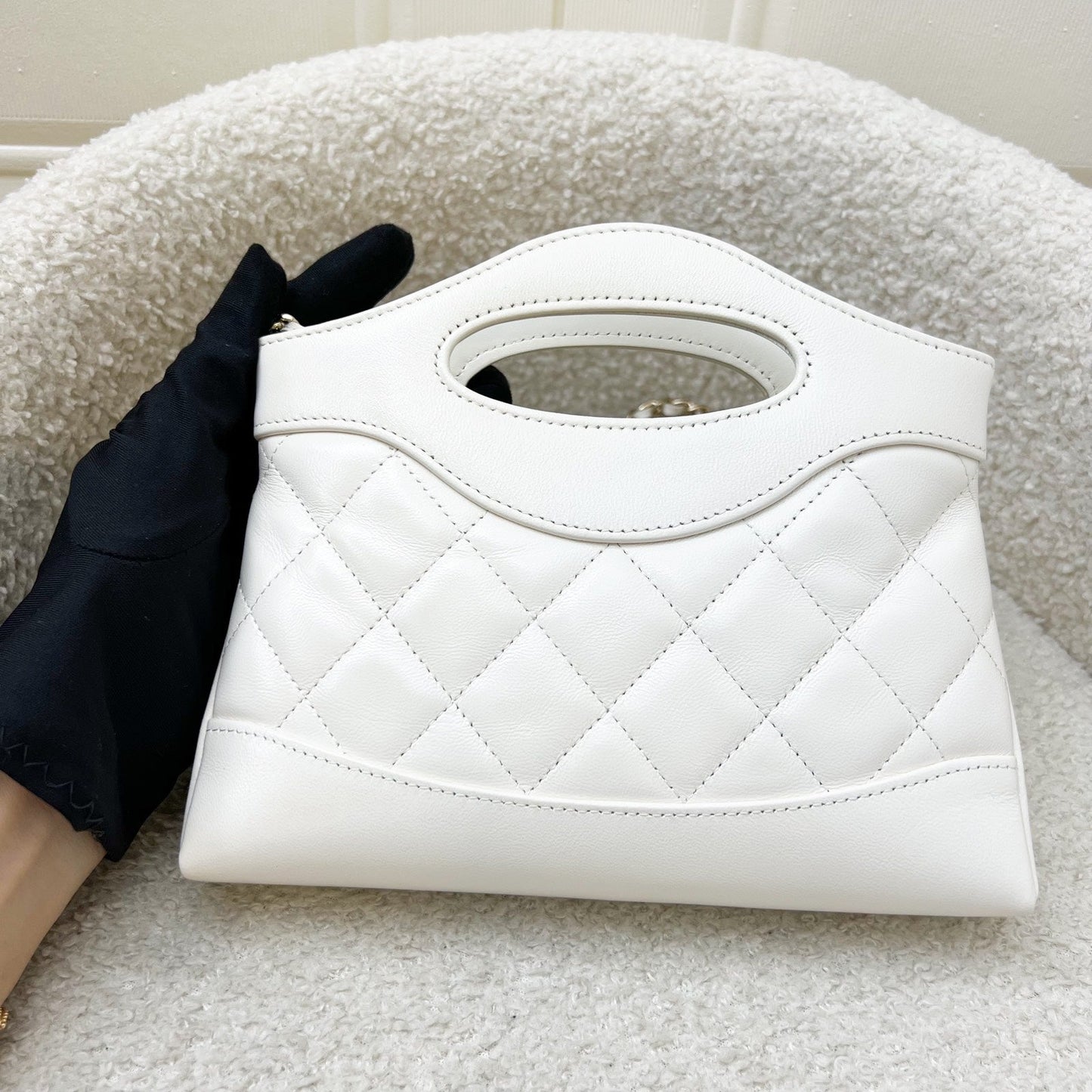 Chanel 31 Nano Shopping in White Shiny Calfskin and LGHW (Model: ) Accessory