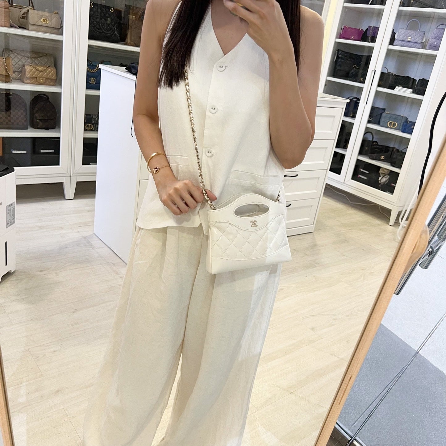 Chanel 31 Nano Shopping in White Shiny Calfskin and LGHW (Model: ) Accessory