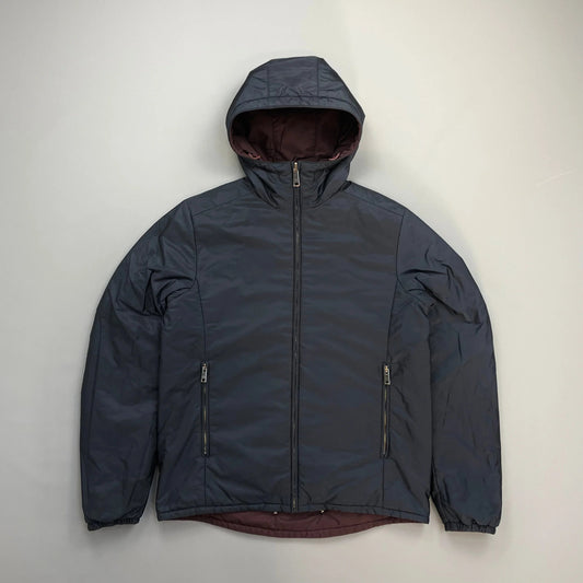 Prada Handbag Sport & Burgundy Reversible Padded Hooded Jacket Nylon Navy Padded Hooded Jacket